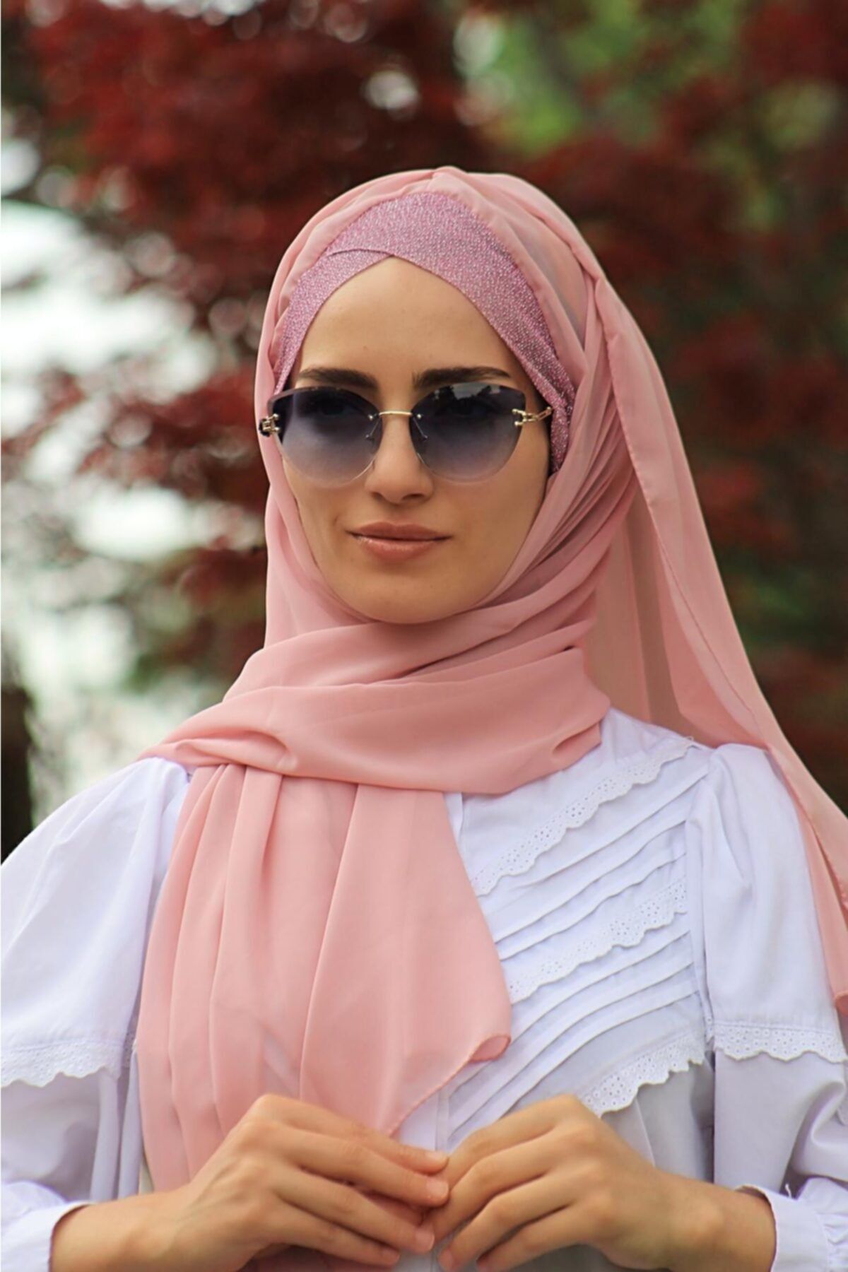 AMİSOS BONE Simli Pratik Hazır Şal Gül Kurusu