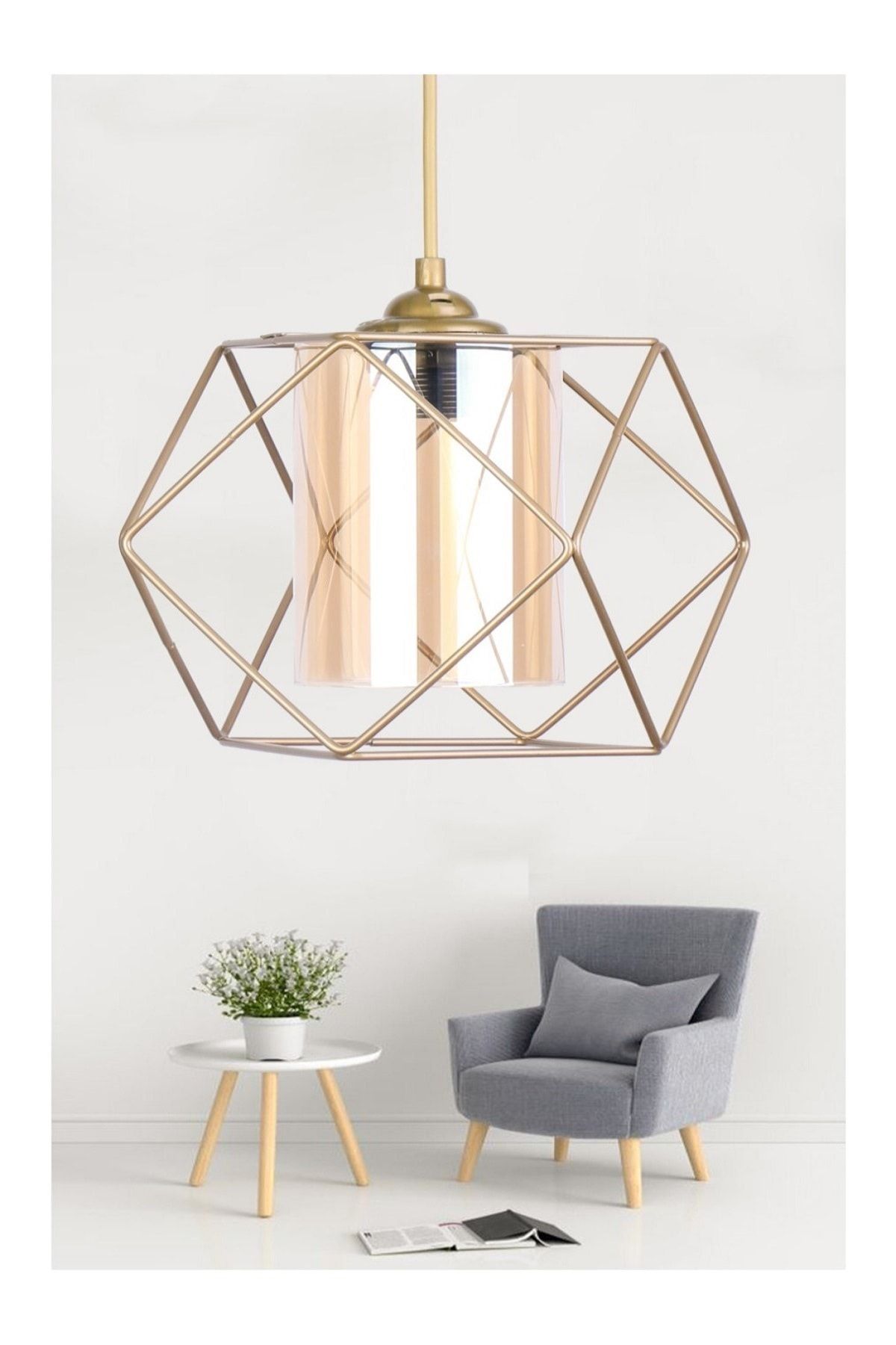 B&F STORE Modern Tasarım Kare Eskitme Tekli Avize