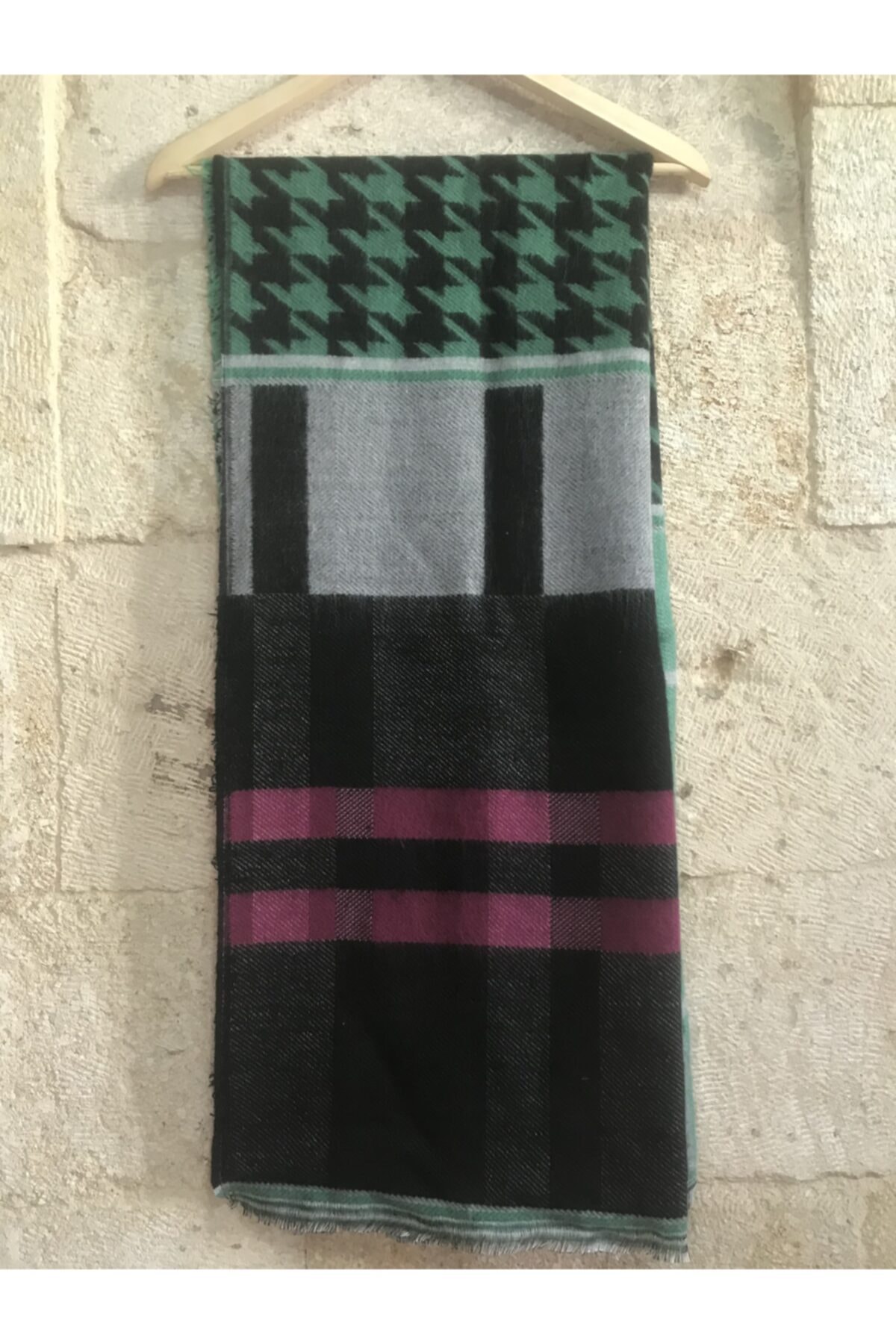 Ebru Sanat Evi Unisex Pembe Ekoseli Yünlü Atkı