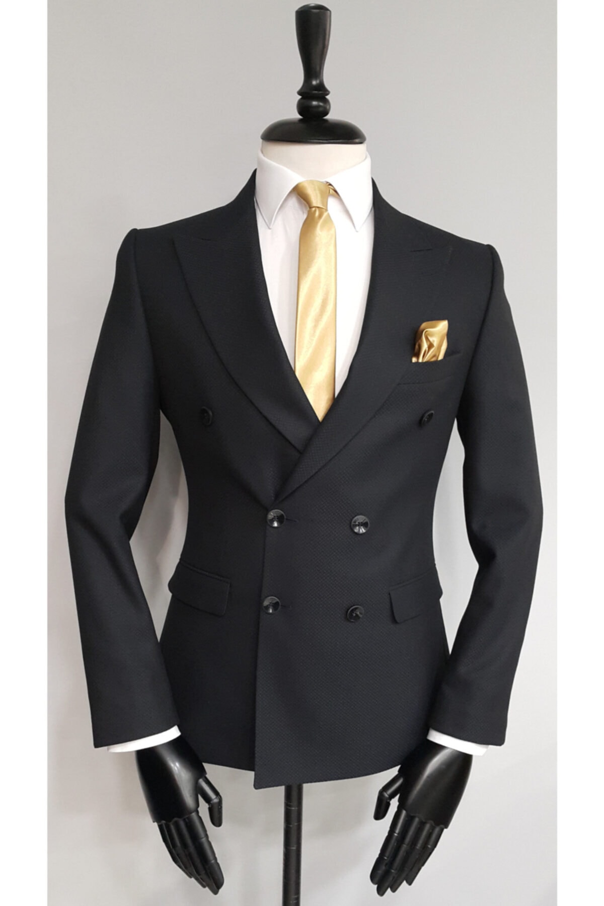 Bodily Erkek Altın Sarısı Saten Mendilli Kravat