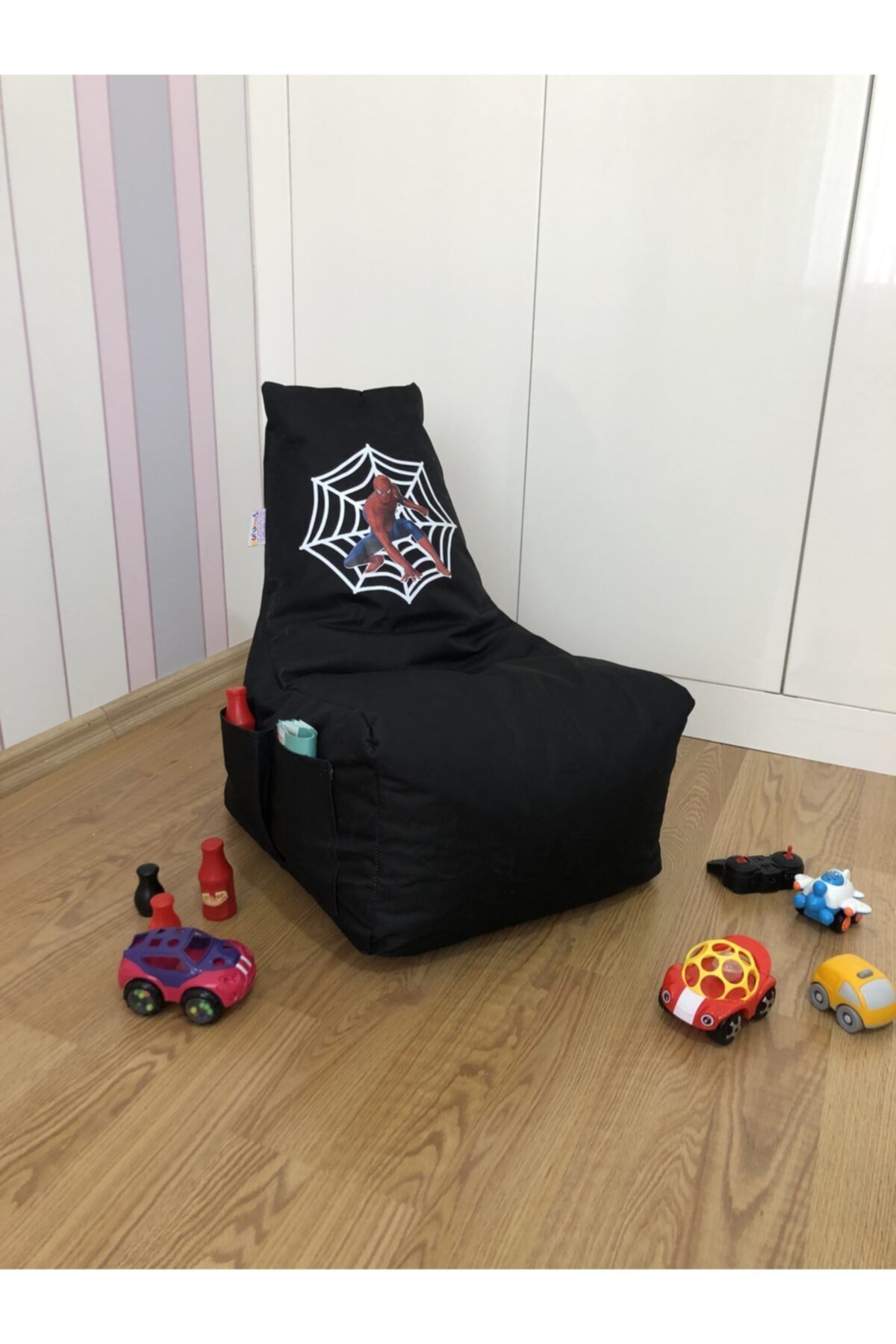 Pufumo Spıderman Çocuk Armut Puf Koltuğu Siyah ( 1-8 Yaş )
