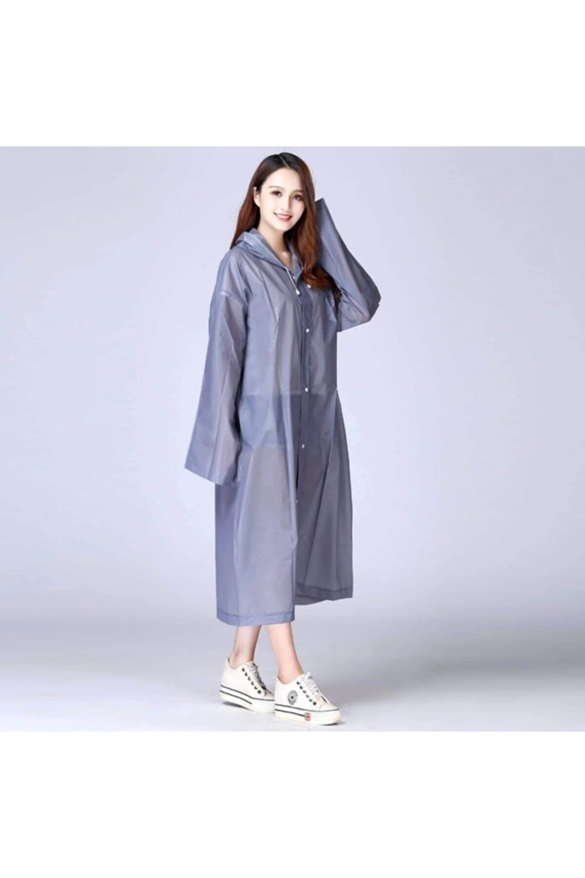Orvila Unisex Gri Kapüşonlu Yağmurluk