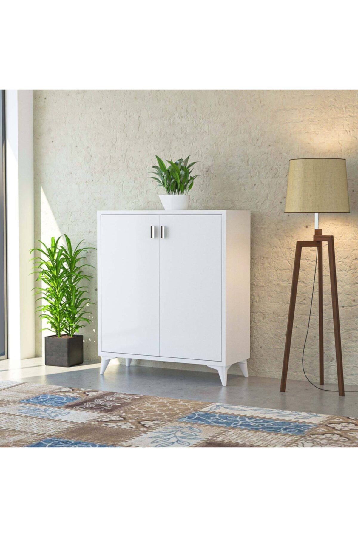 tino furniture Elit Beyaz 2 Kapaklı 3 Raflı Ayakkabılık Çok Amaçlı Dolap