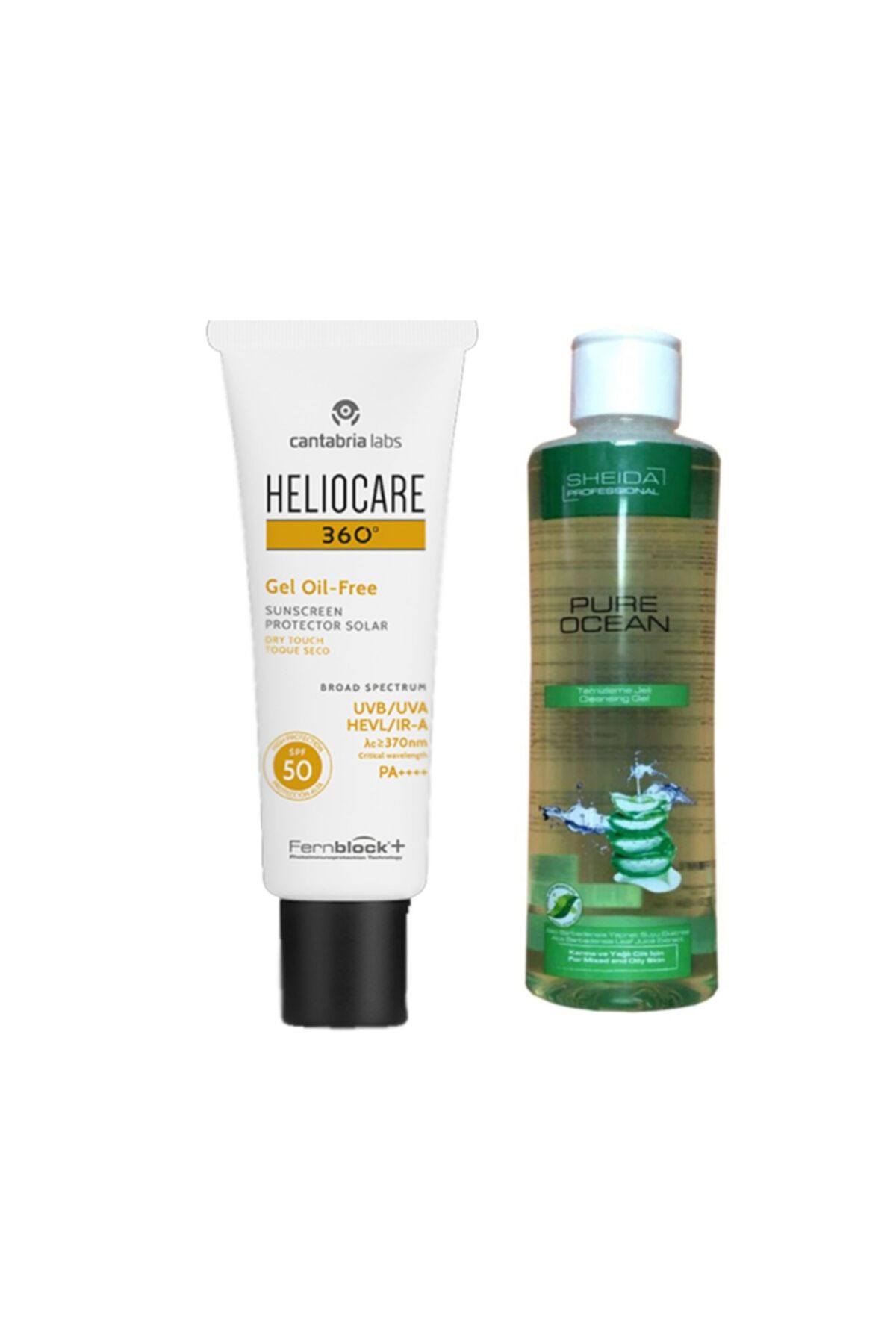 Heliocare 360 Yağsız Spf+50 Jel Güneş Koruyucu 50 ml  Yüz Temizleme Jeli 250 ml