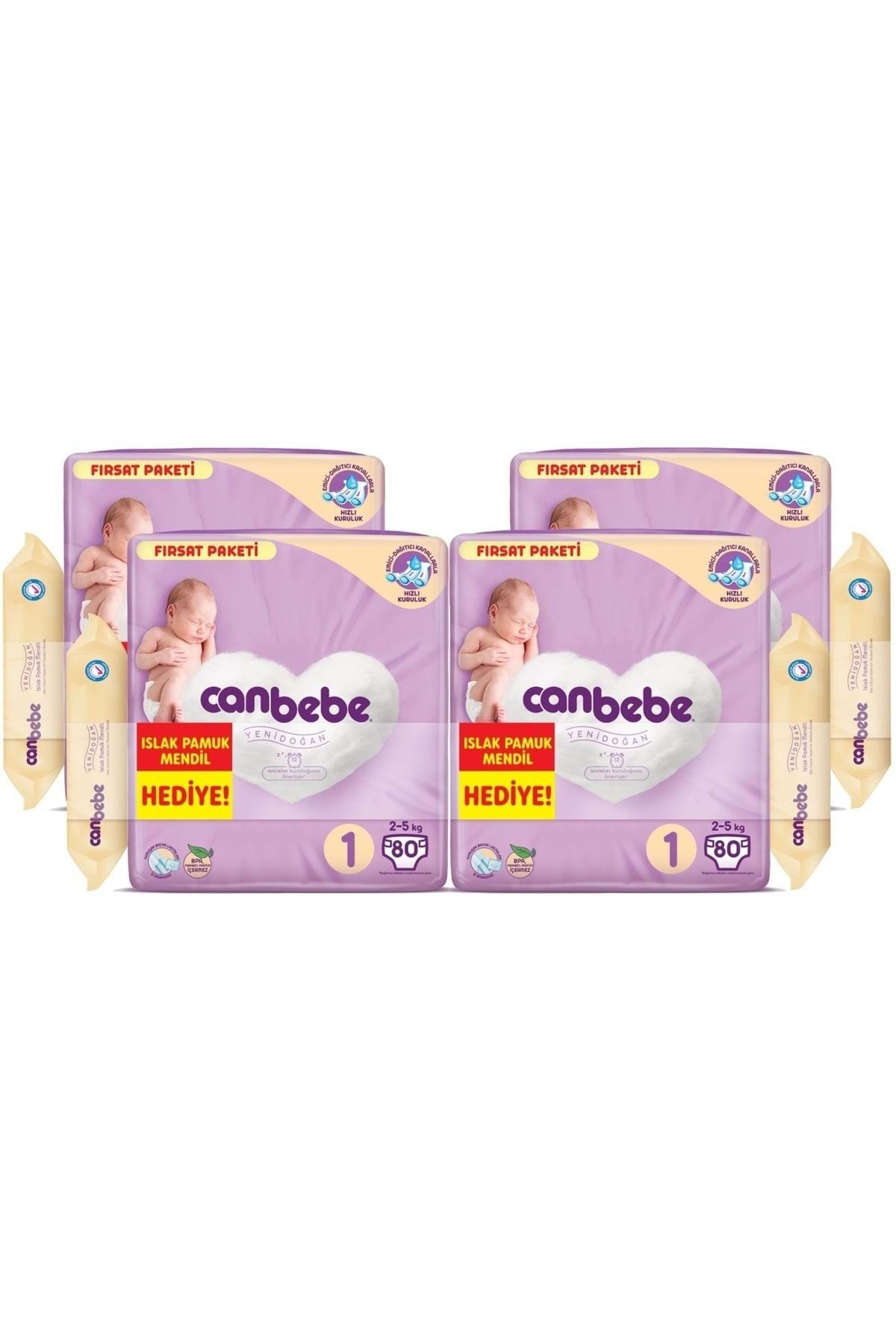 Canbebe Bebek Bezi Beden:1 (2-5kg) Yeni Doğan 320 Adet Avantaj Fırsat Pk+mendil Hediyeli