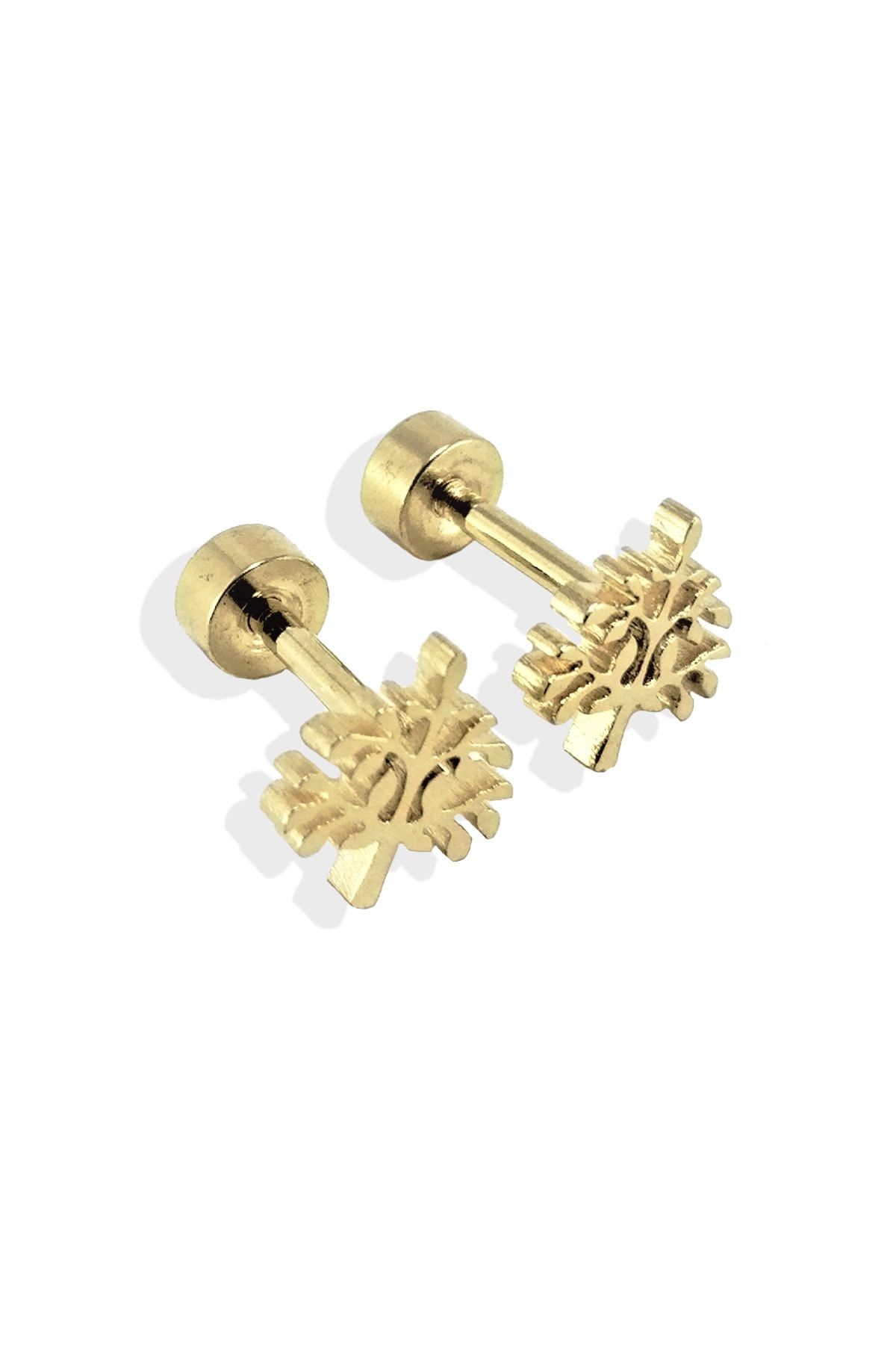 TÜKKAN ACCESSORİES 316l Cerrahi Çelik Gold Kaplama Ağaç Figür Kıkırdak,tragus,kulak Piercing