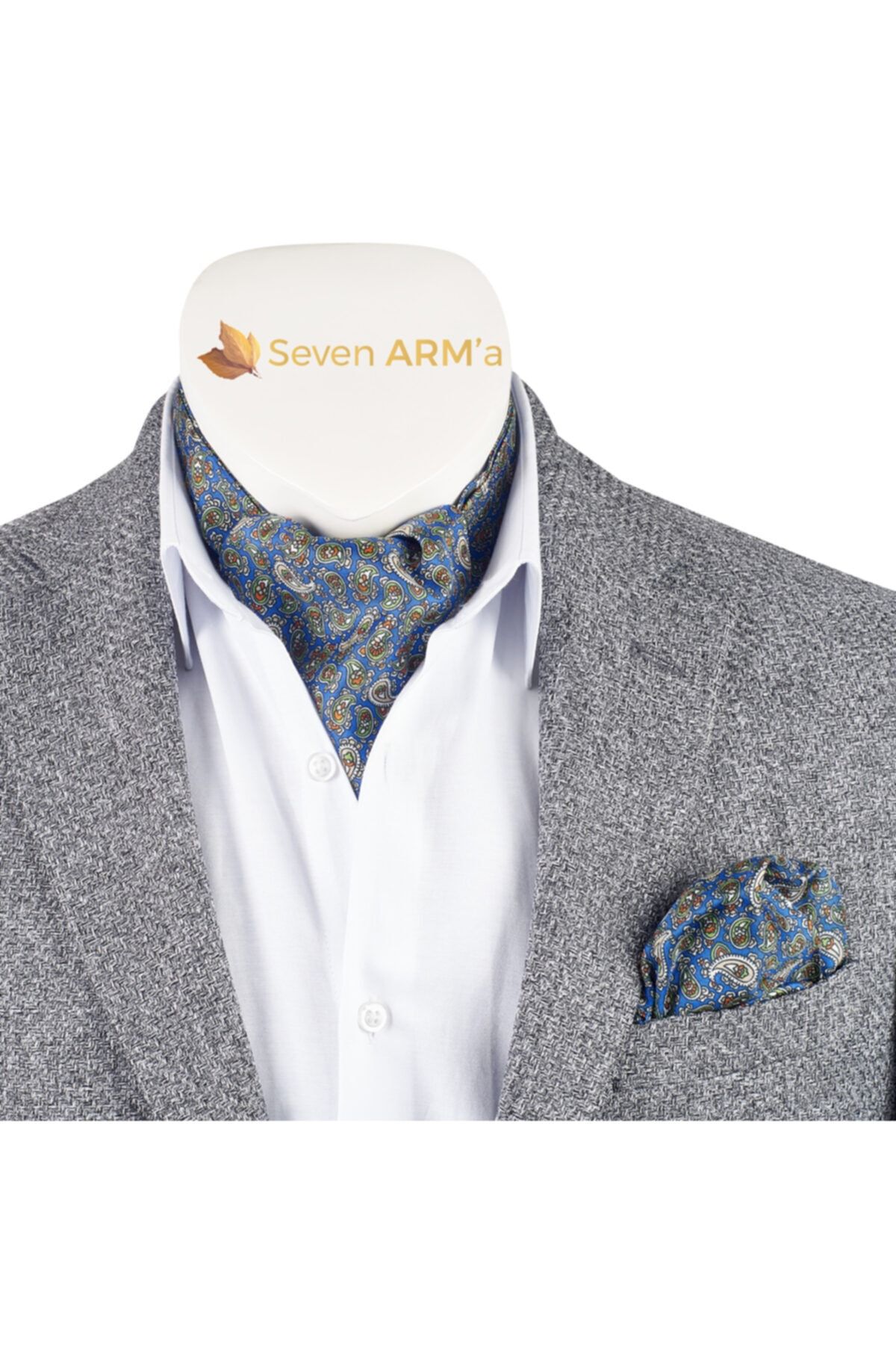 SEVEN ARMA Unisex Mavi Rengi Hera Ipek Ascot Fular
