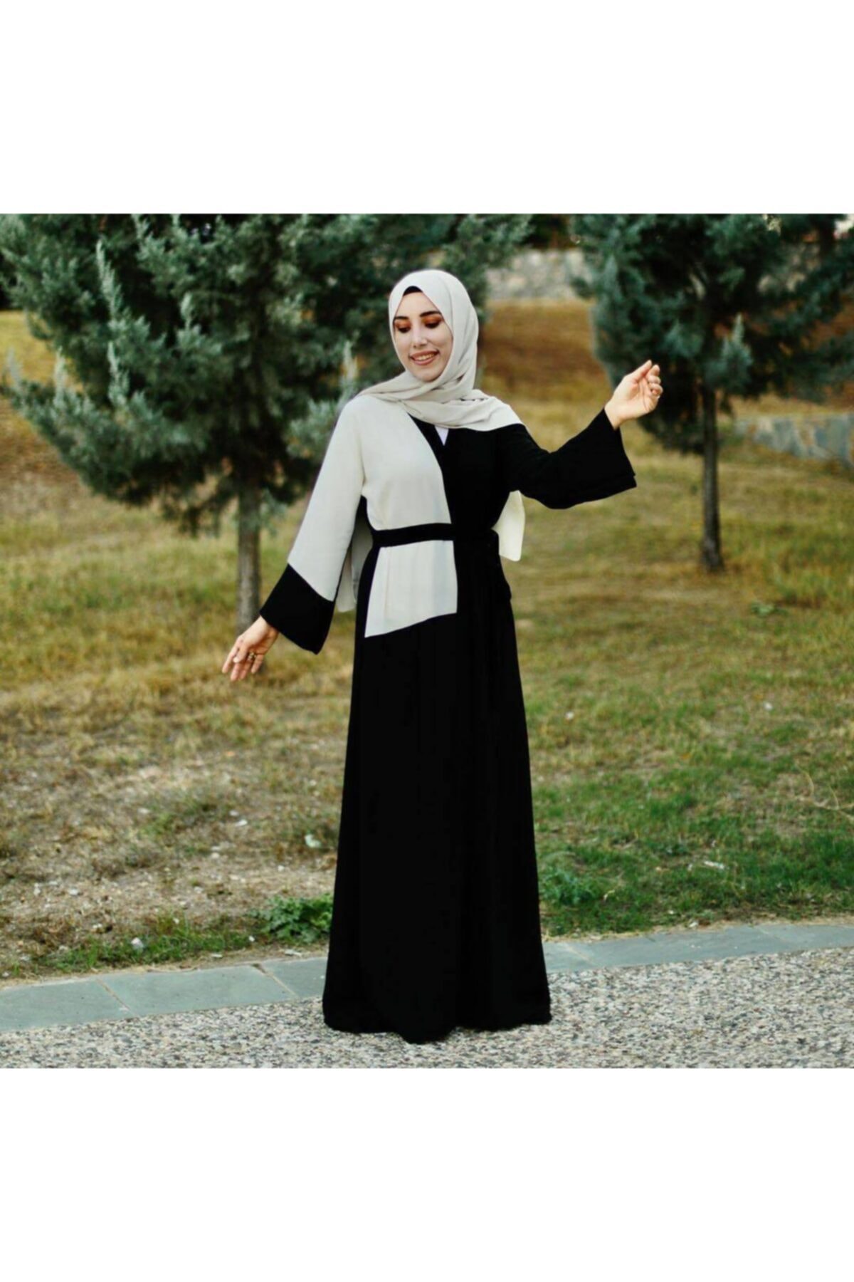 RUHA ŞİFA TESETTUR Spor Abaya Tesettur Abaya Sıyah Beyaz Abaya