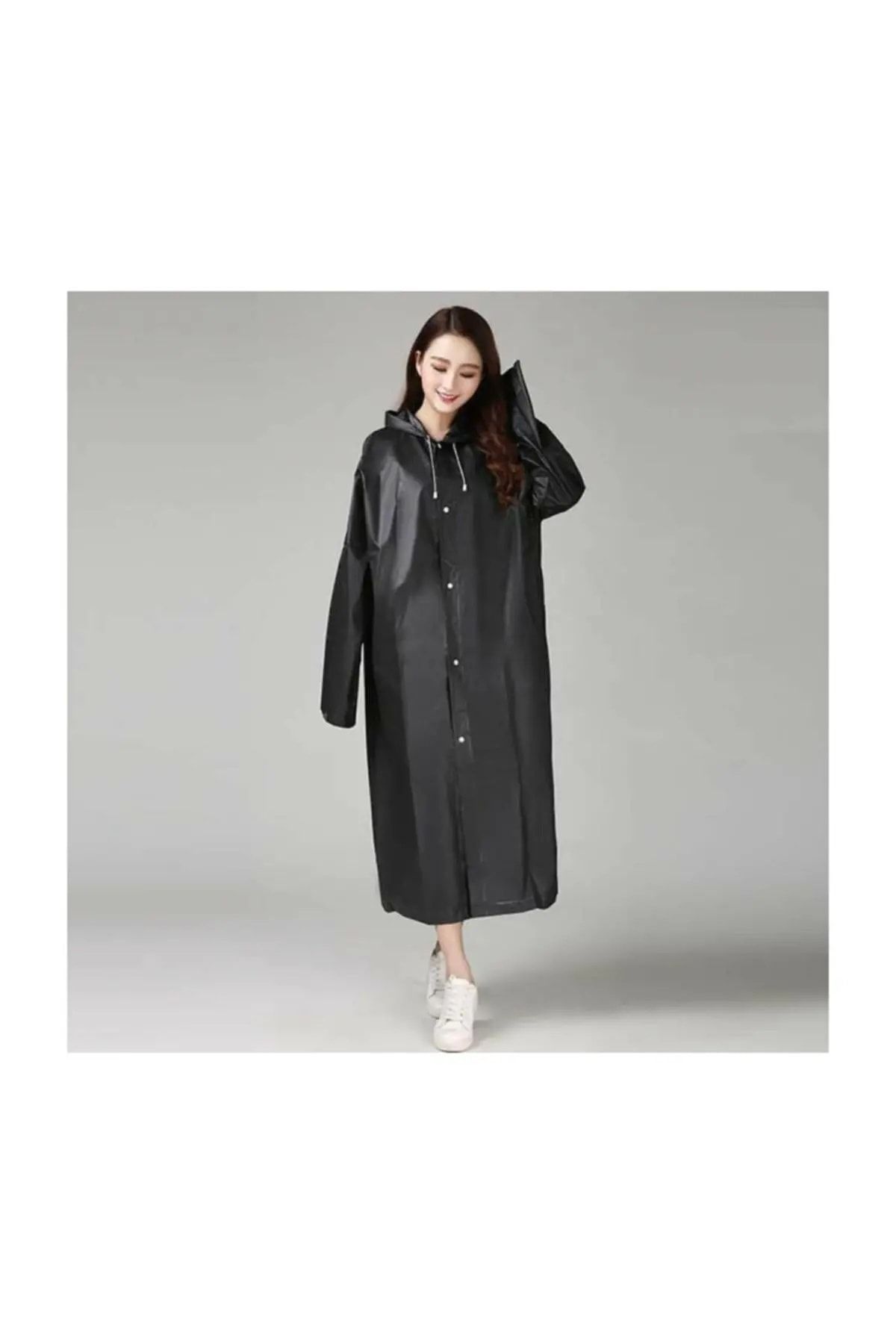 Orvila Unisex Siyah Kapüşonlu Yağmurluk Unisex Kaliteli Eva Kumaş Yağmurluk