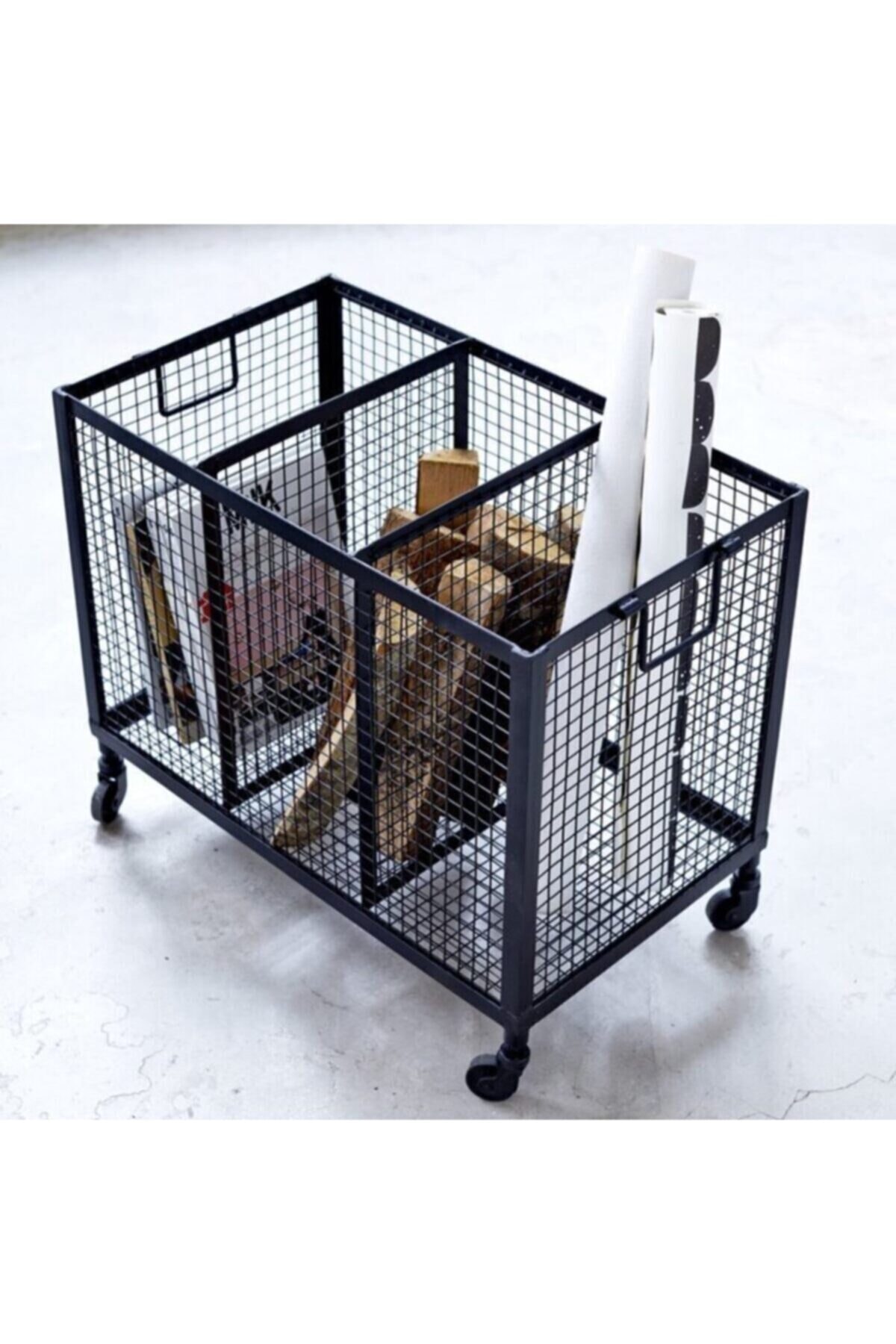 Wess Dizayn Endüstriyel Tekerlekli Metal Kafes Telli Taşıma Araba Wd-253