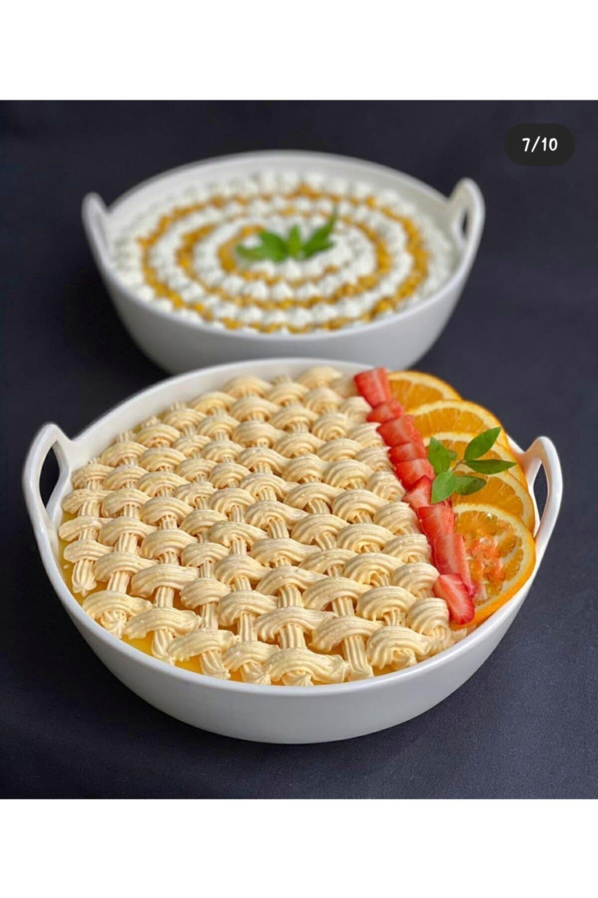 AROW 2li Porselen Kulplu Model Salata Makarna Masa Ortası Çukur Tabak Yuvarlak Fırın Kabı