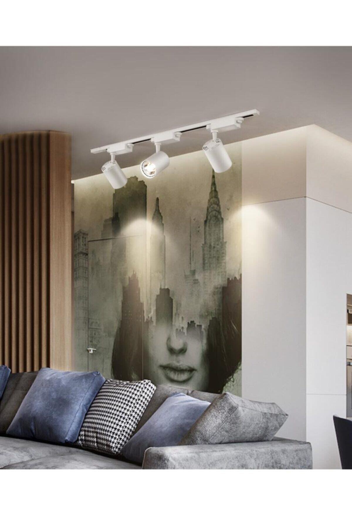 Led Pasajı Beyaz Kasa Ve Günışığı 4 Adet 360 Derece Dönen Led Ray Spot Lamba 1 Metre Raylı Armatür