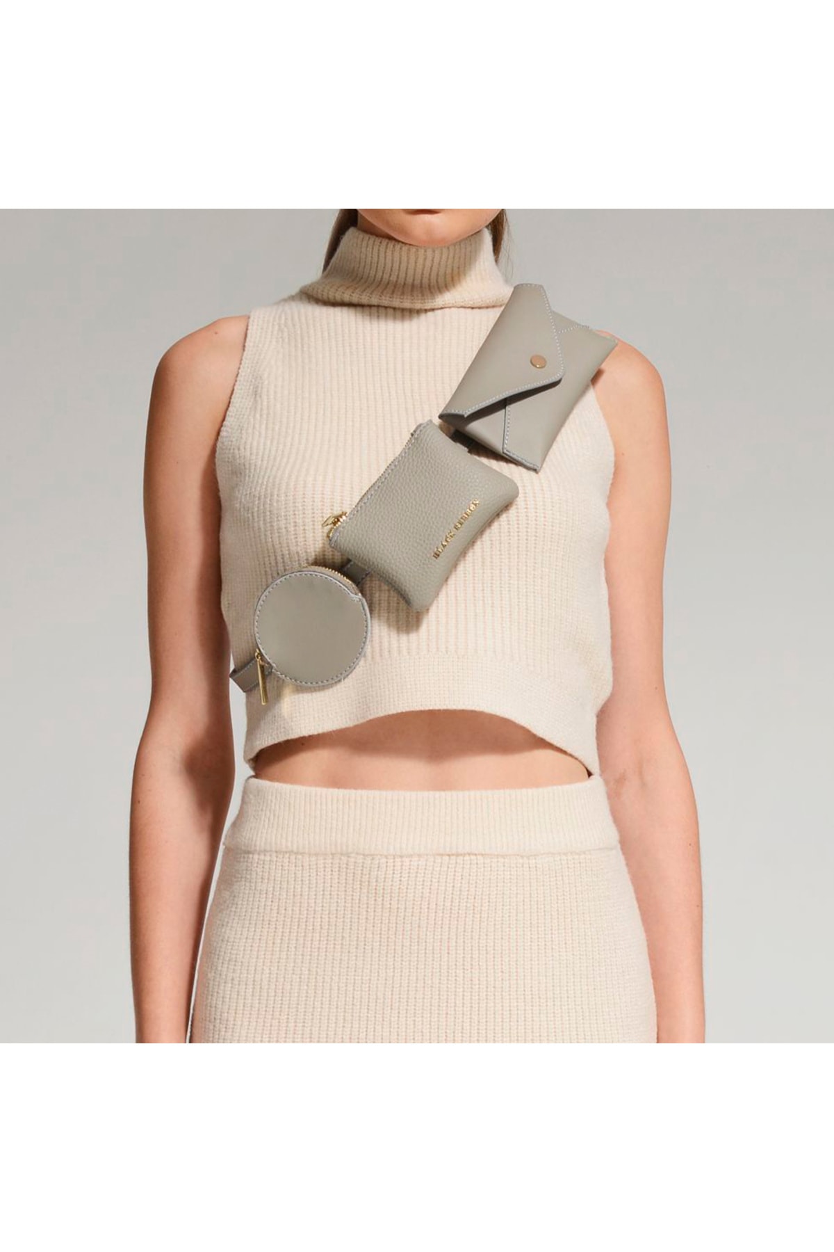 Black Ribbon Açık Gri Çok Gözlü Bel Çantası