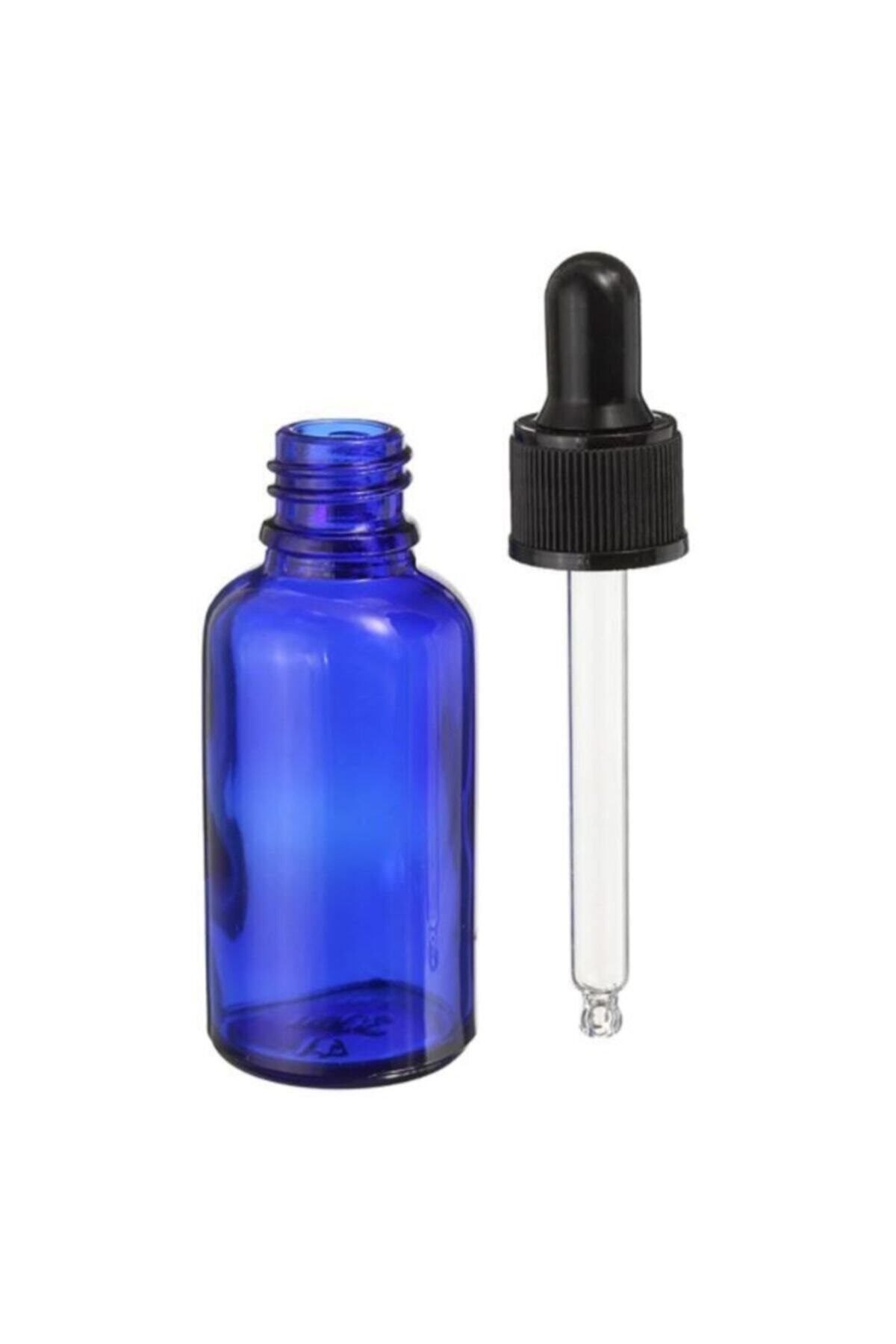 parlakcam 5 Adet Mavi Cam Şişe 100ml Siyah Kapak Cam Damlalıklı