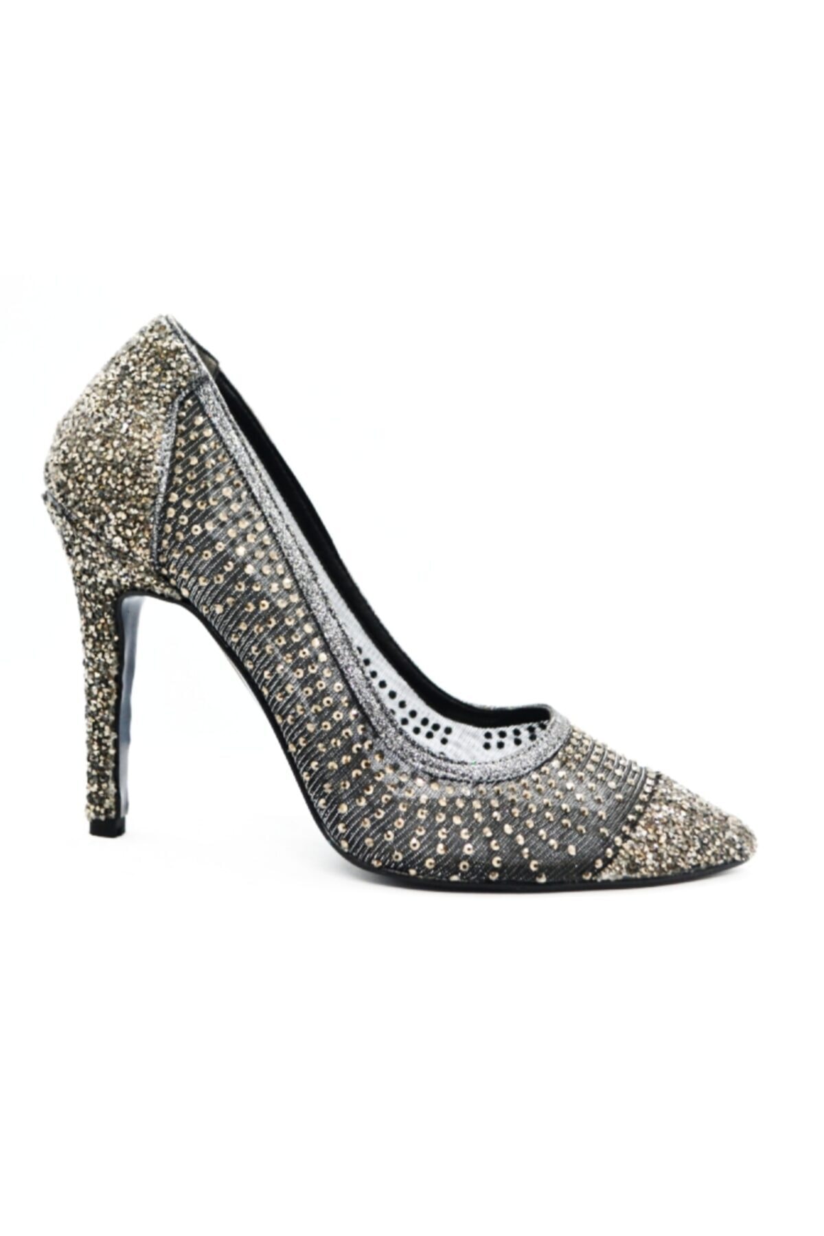 WARHOL SHOES Taşlı Sivri Burun Stiletto Platin Abiye Ayakkabı