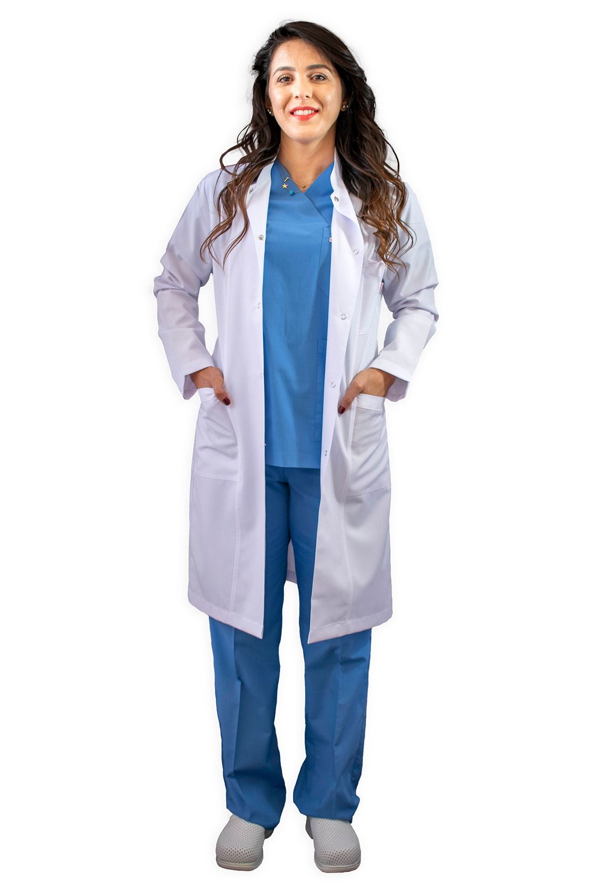 SEZA TEKSTİL Hakim Yaka Uzun Boy Beyaz Bayan Doktor Önlüğü