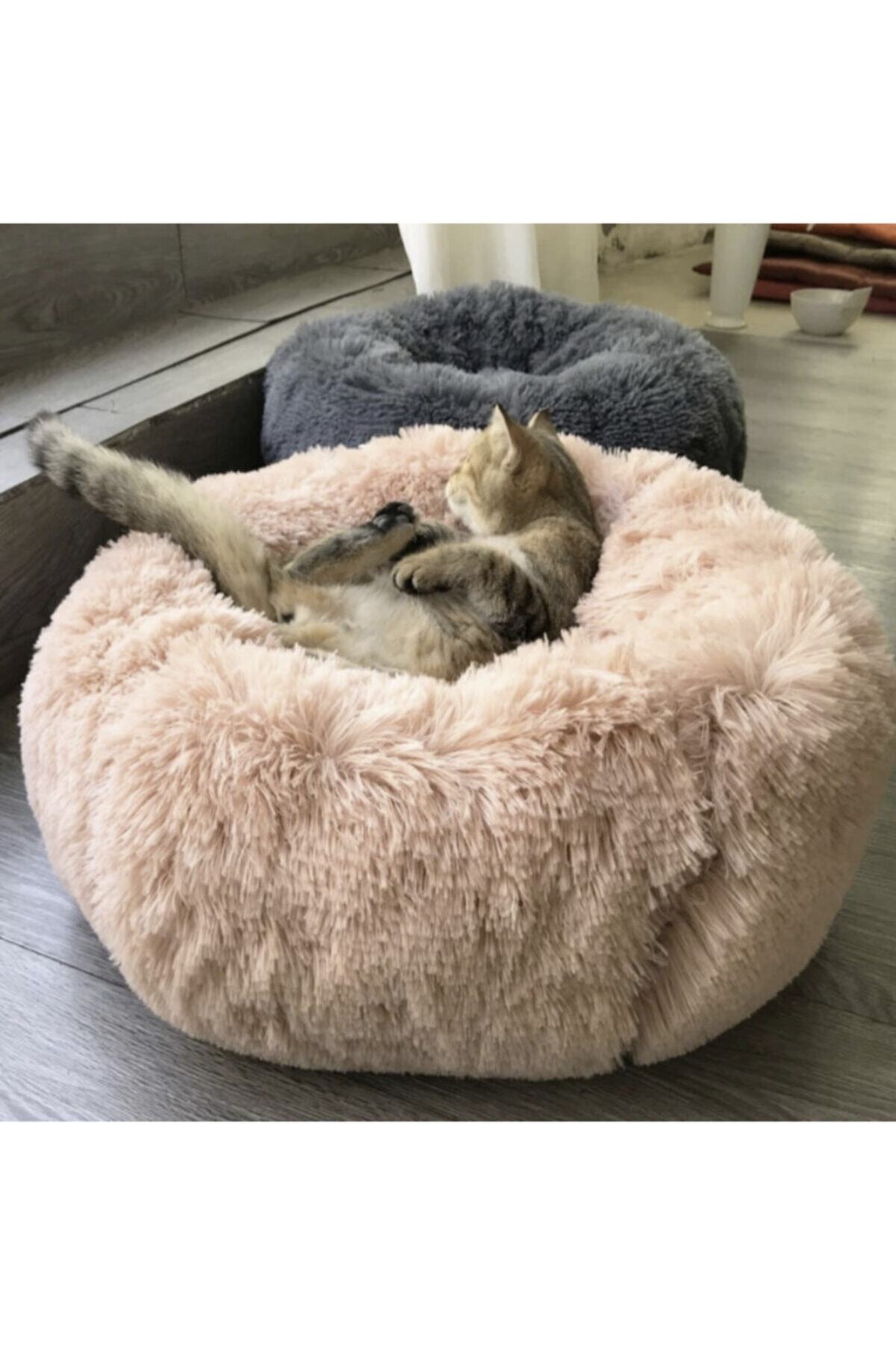 renkli çiçekler 60 Cm Yuvarlak Kedi Yatakları Yumuşak Uzun Peluş En Iyi Evcil Kedi Köpek Yatağı