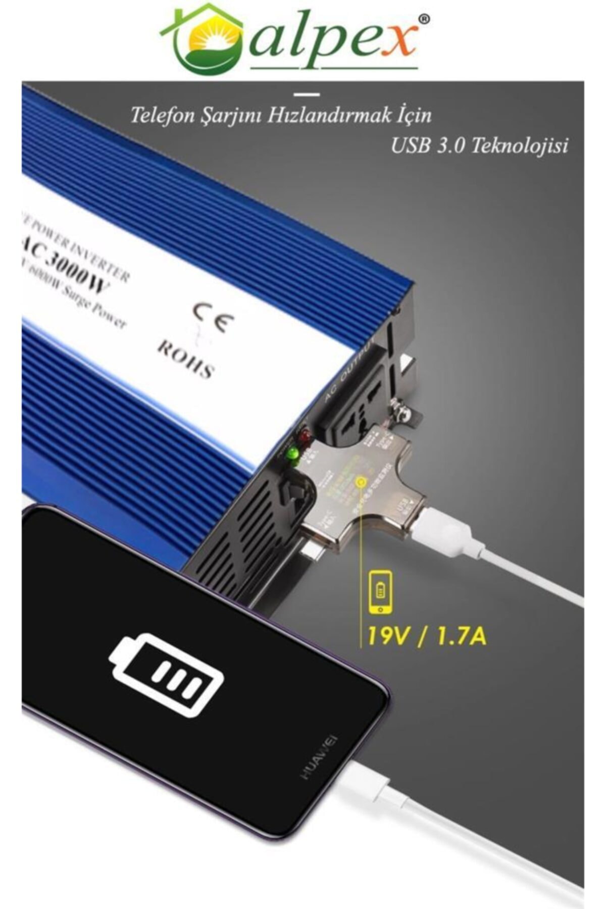 Alpex 1000 Watt 24 Volt Inverter Tam Sinüs Invertör