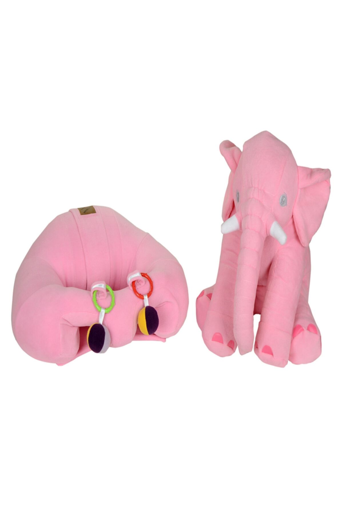 BEBEYATMAZ Çıngıraklı Pembe Bebek Destek Oturma Minderi ve Pembe Uyku Fili