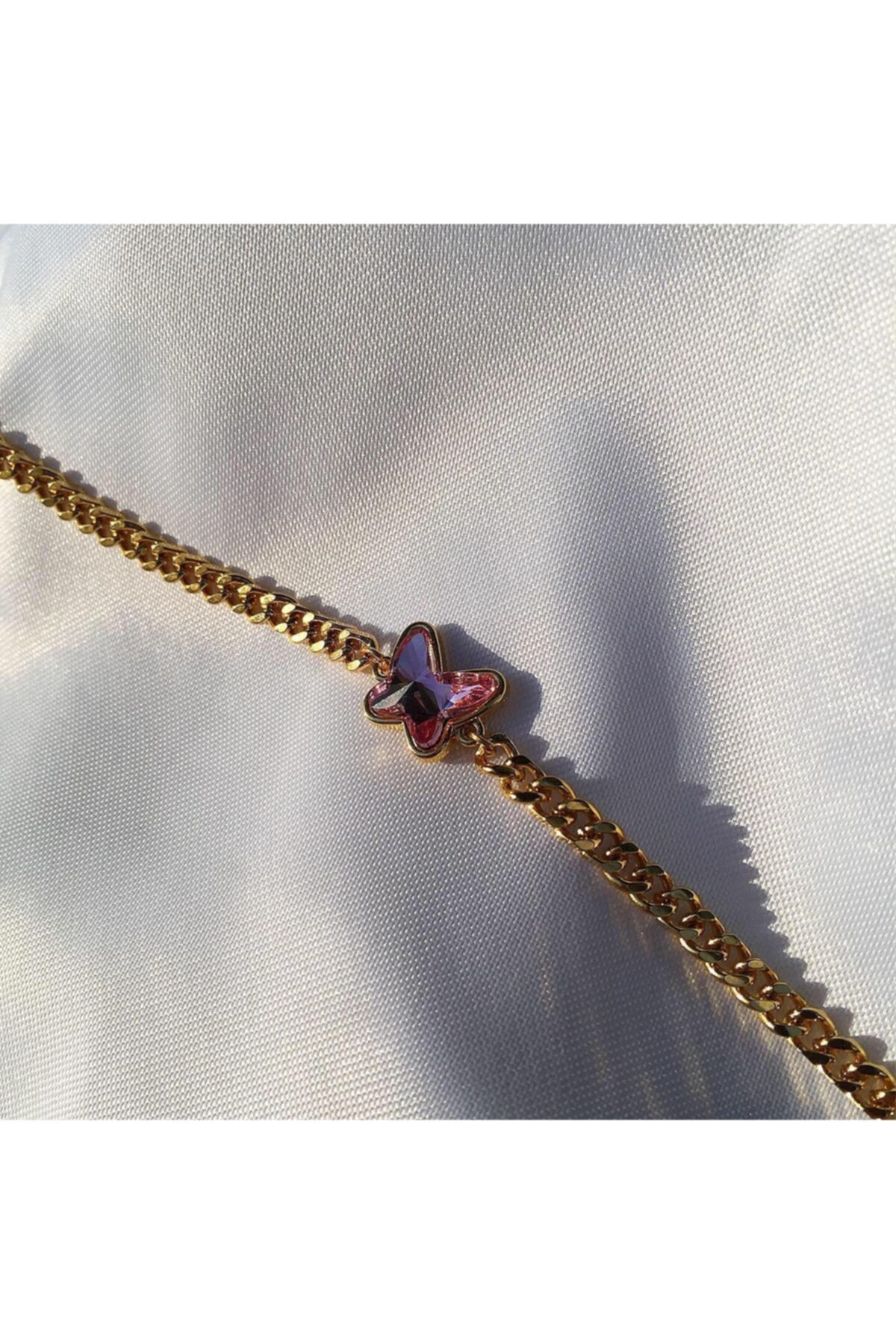 JEWELRY BY SD Kadın Pembe Kristal Kelebek Choker Kolye
