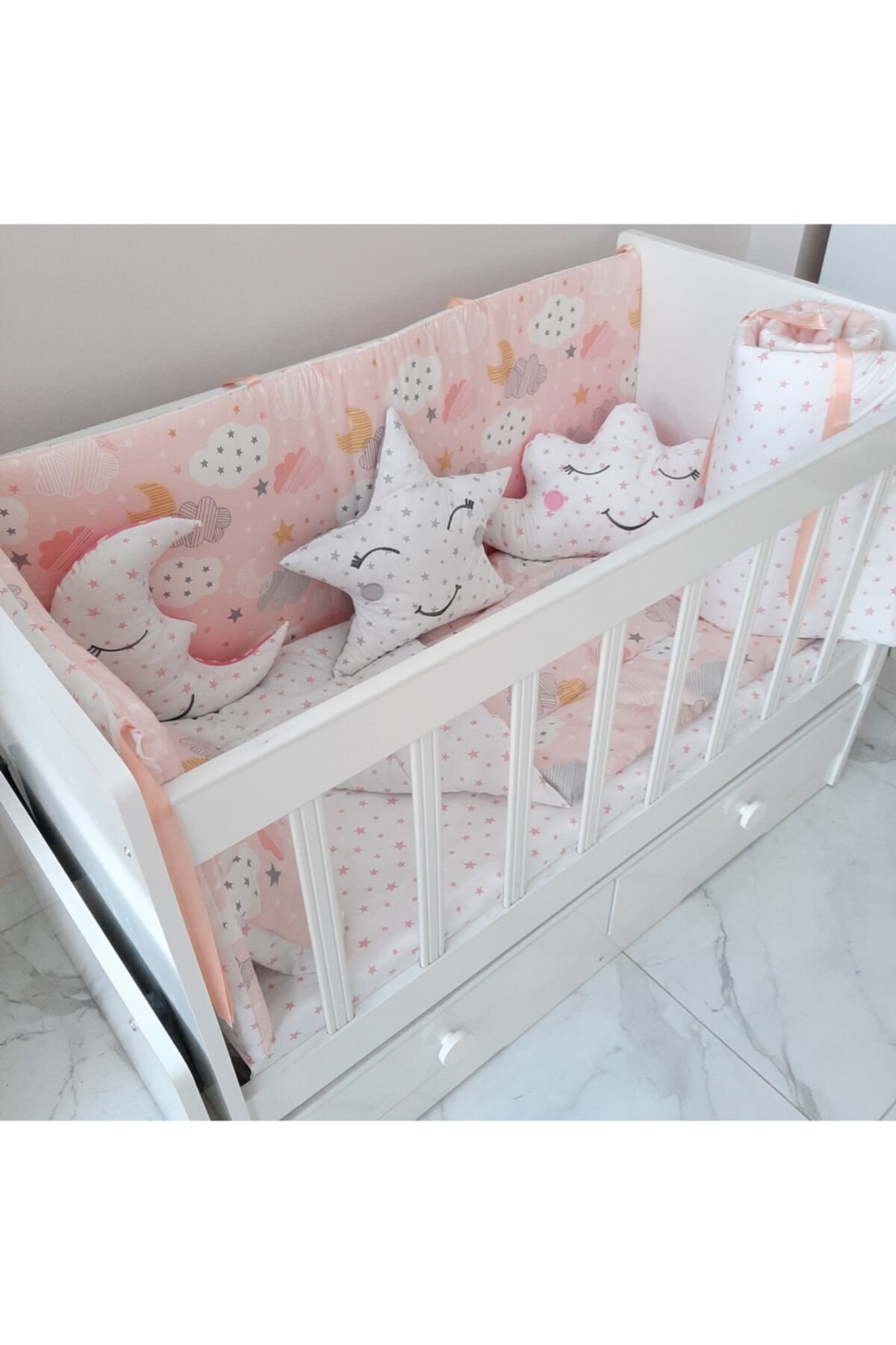 uykucubebe Yavruağzı Bulutlu Bebek Uyku Seti 9parca (4930kombin) 60x120