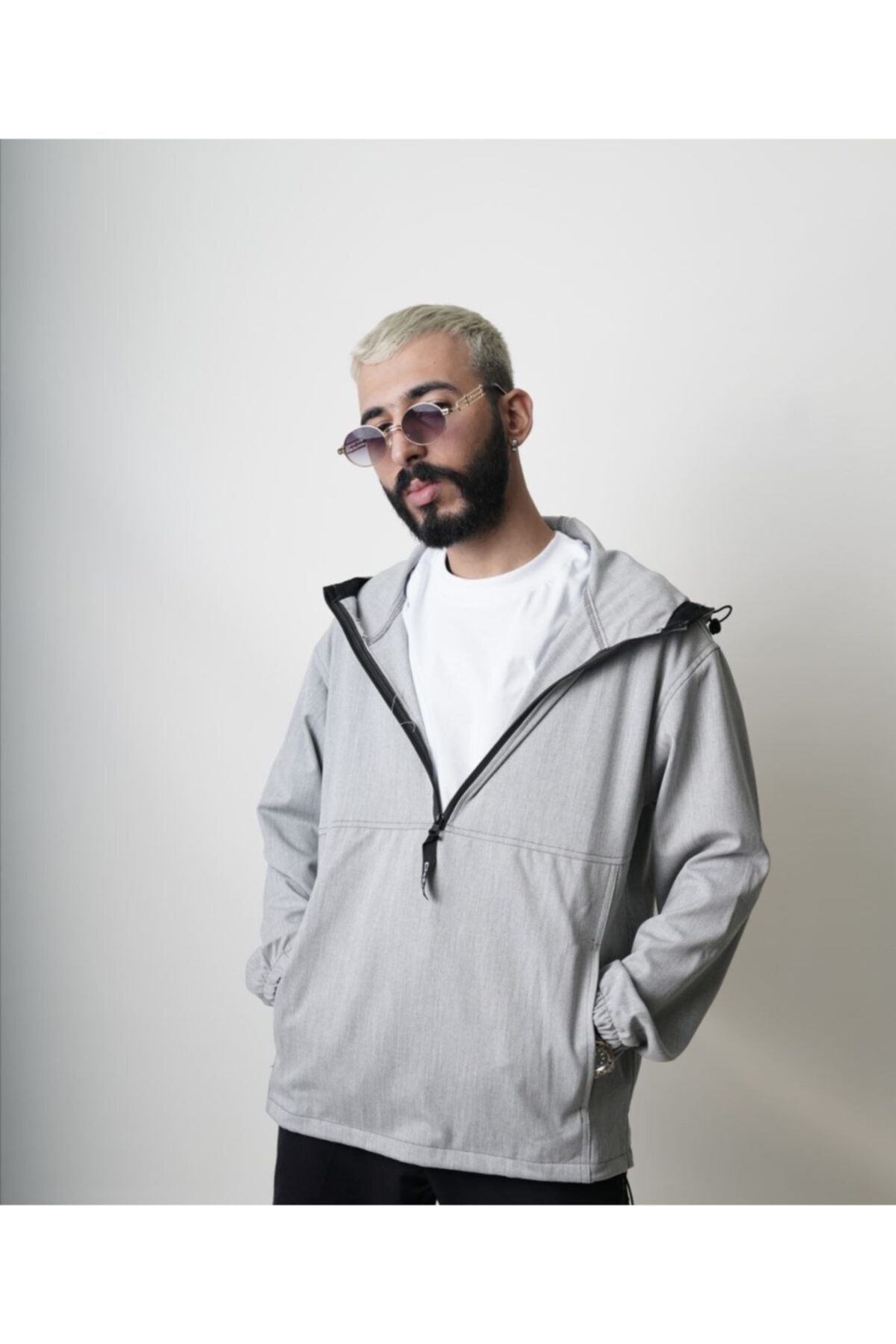 ParsOnly Erkek Gri Yarı Fermuarlı Rüzgarlık