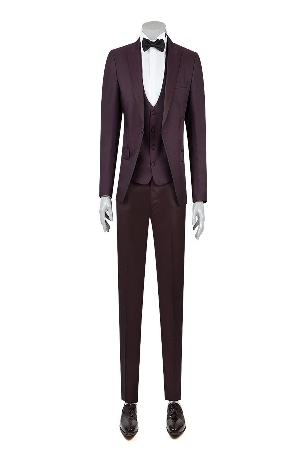 D'S Damat Slim Fit Bordo Jakar Desenli Smokin Takım Elbise