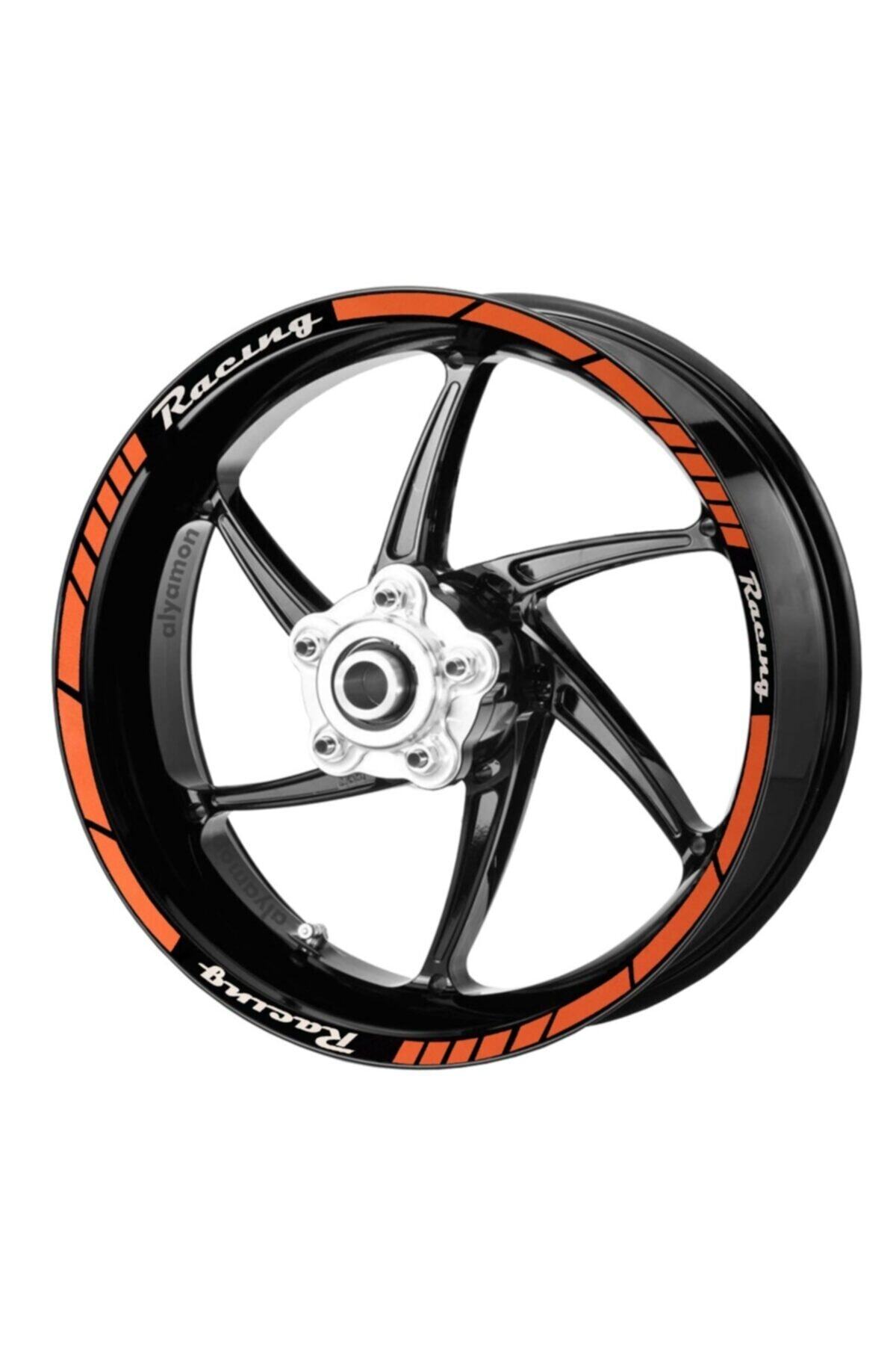 Deeb Motosiklet Jant Şeridi Universal Racing Turuncu Beyaz Model X