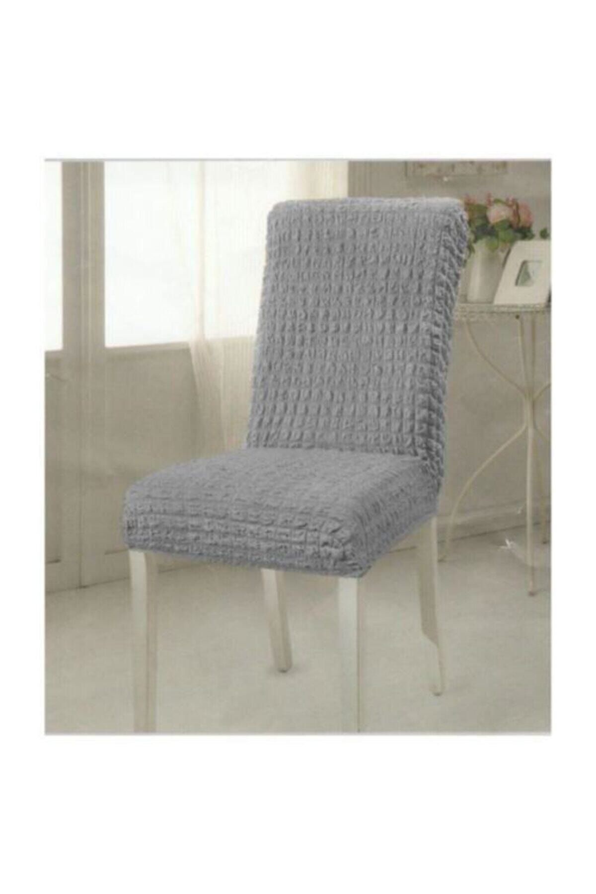 Züka Home Züka Sandalye Kılıfı Likralı Bürümcük Gri 6 Adet