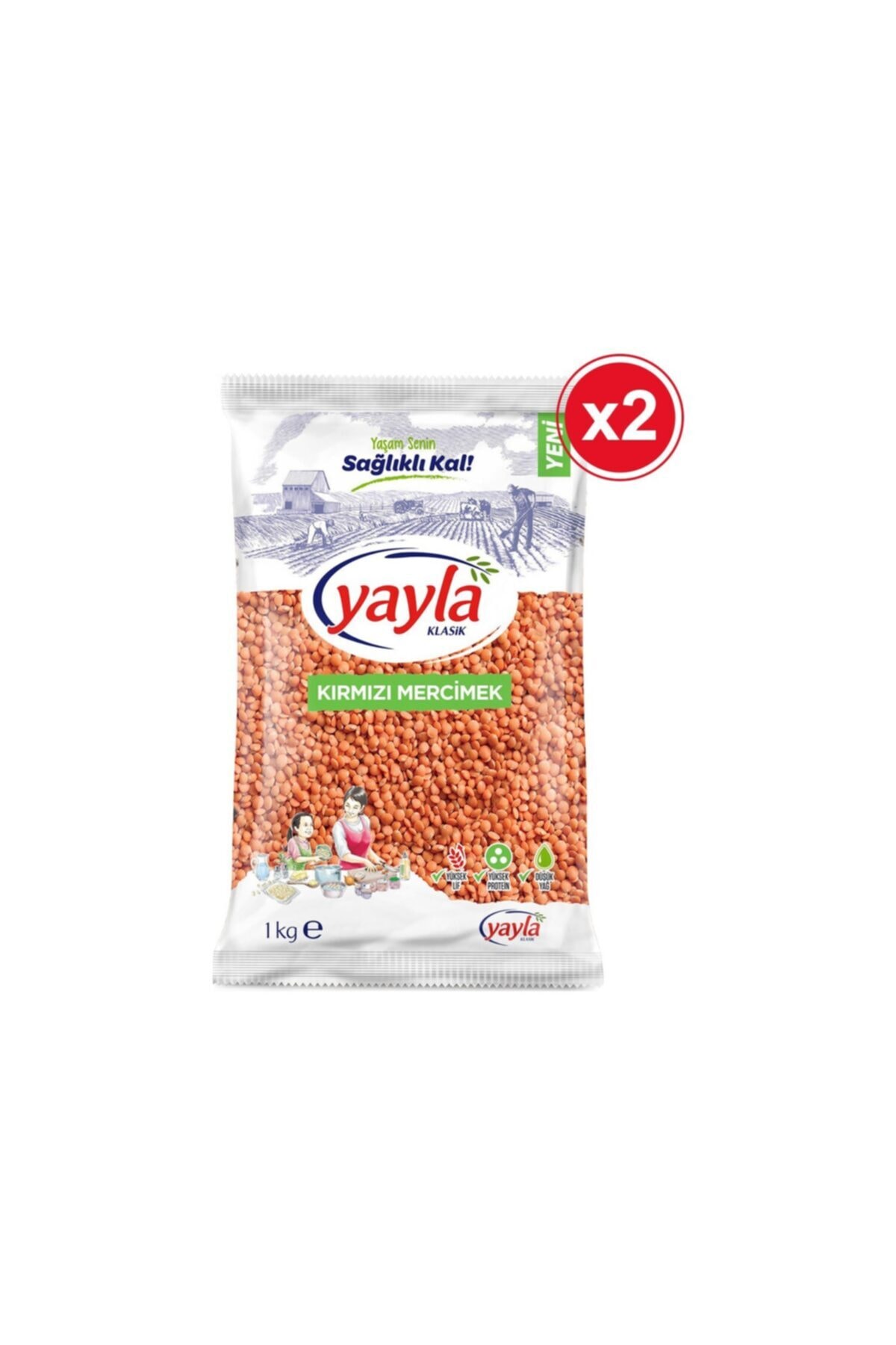 Yayla Bakliyat Kırmızı Mercimek 1 Kg X 2'li Paket