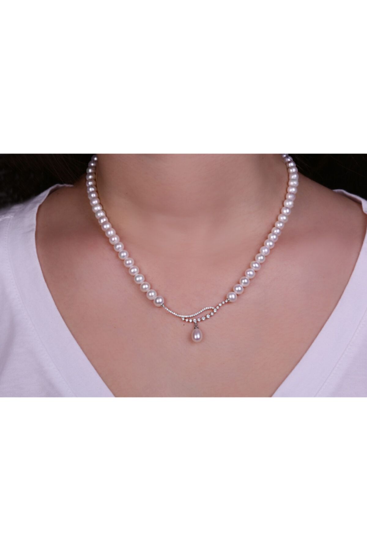 Öztürk Kuyumculuk Inci Gerdanlık Swarovski Taşlı 14 Ayar Altın Kolye