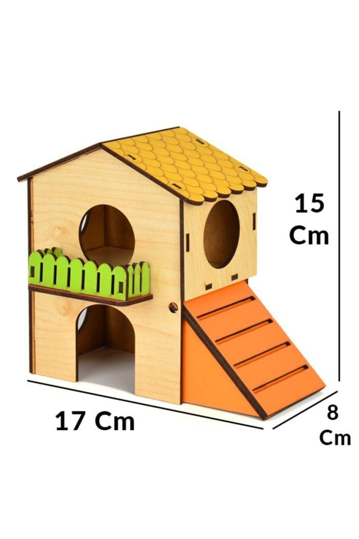 Has Hamster Kemirgen Evi 2 Katlı Ahşap Rampalı