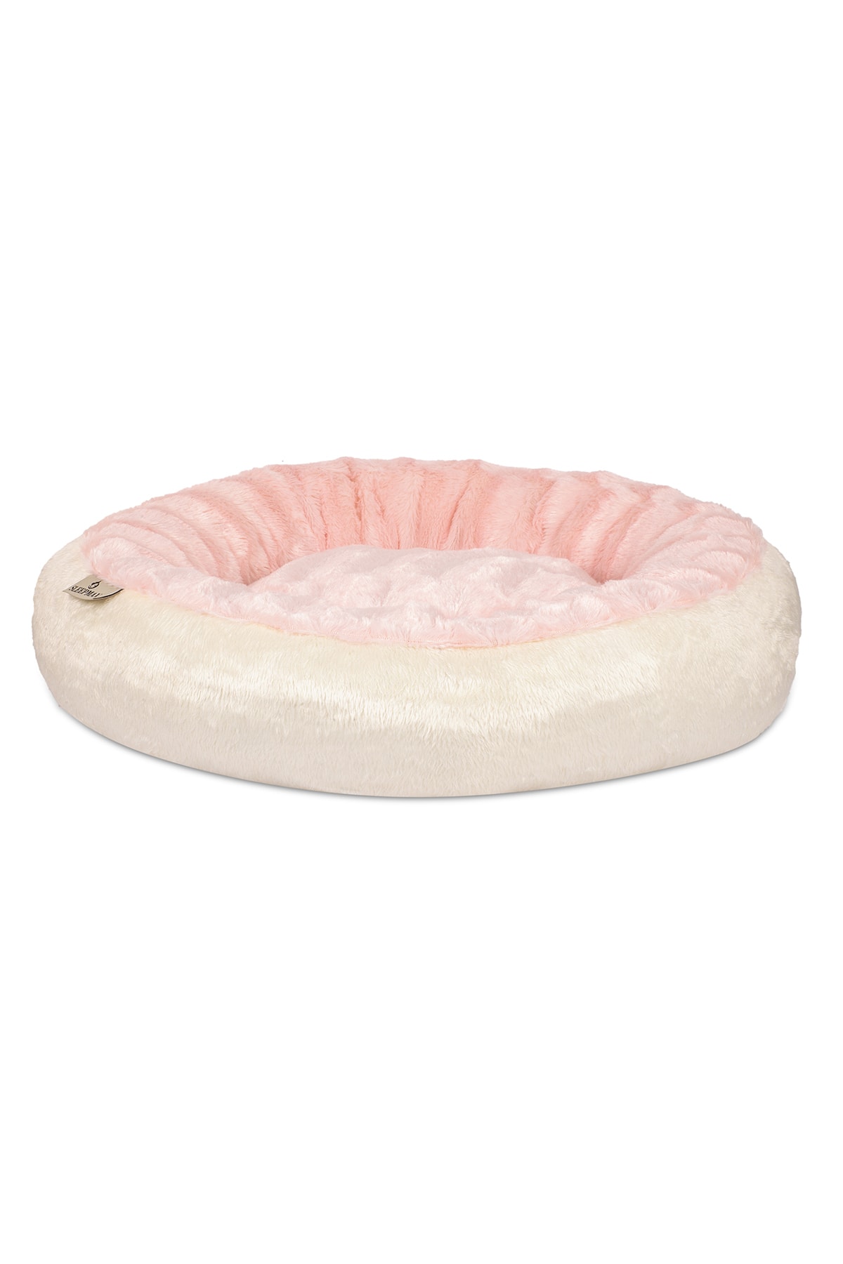 SLEEPMAX Lux Yuvarlak Dekoratif Yıkanabilir Kaymaz Tabanlıçift Renk Pembe Krem Peluş Kedi Yatağı