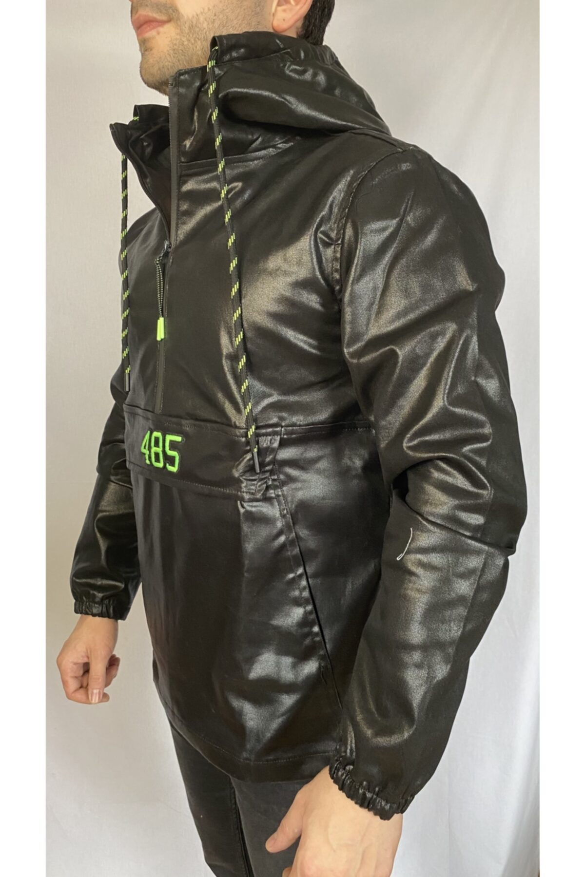 Catch Erkek Siyah Suni Deri Yağmurluk