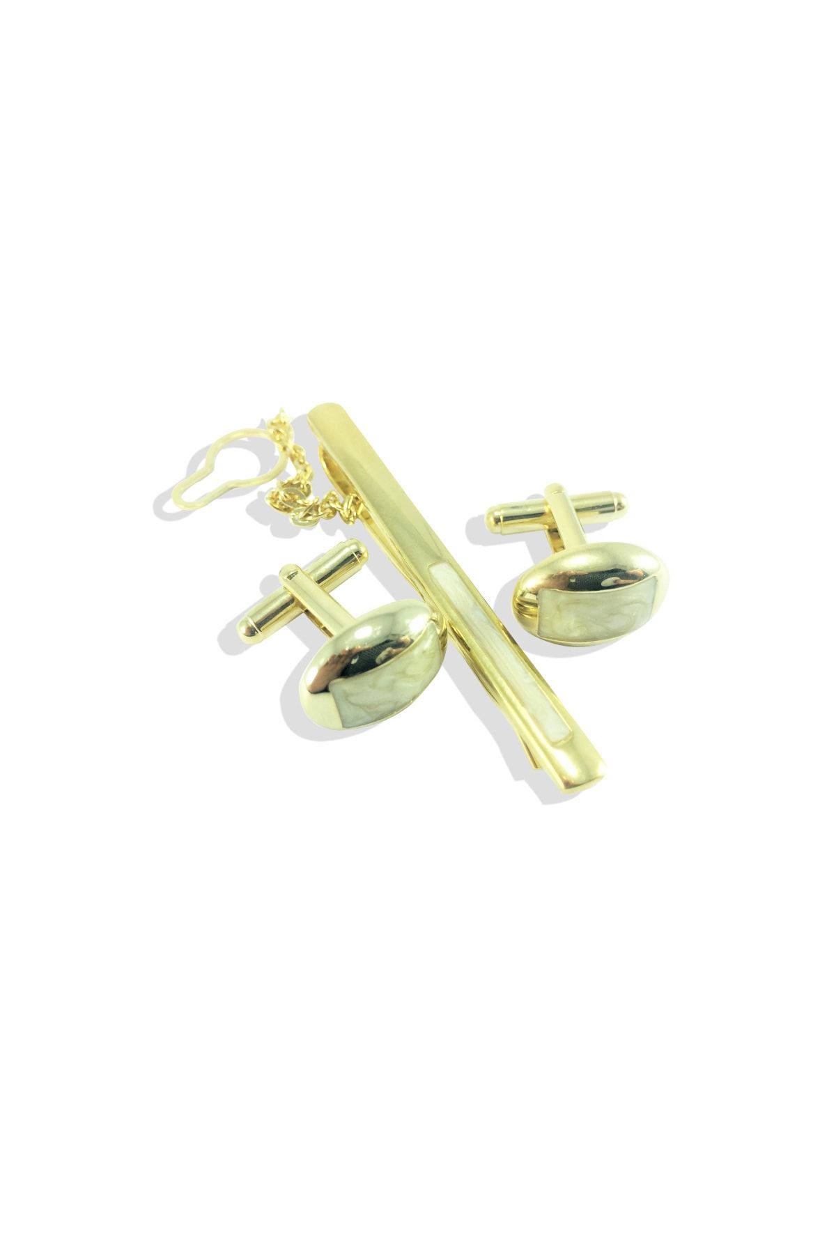 TÜKKAN ACCESSORİES Gold Kaplama Pirinç Sedef Detaylı Kol Düğmesi ve Kravat İğnesi Takımı