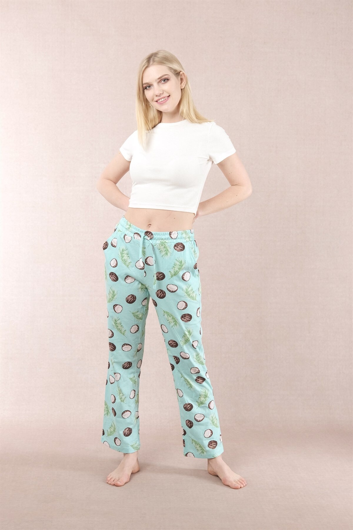 ESPİNA Kadın Mint Desenli Cepli Pijama