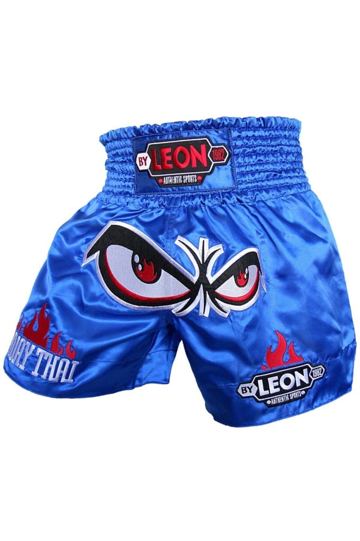 By Leon 1982 Leon No Fear Nakışlı Profesyonel Muay Thai Ve Kick Boks Şortu Mavi