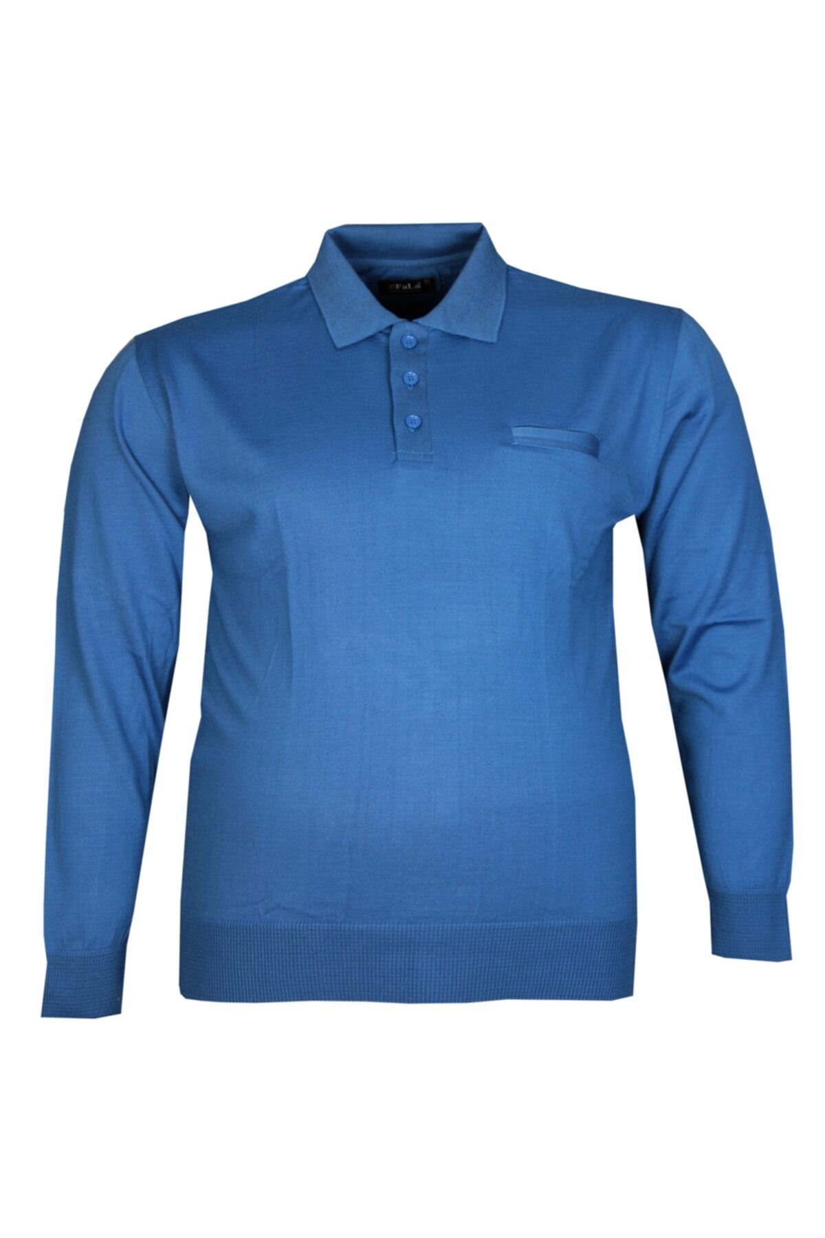 FaLa Jeans Büyük Beden Polo Yaka Cepli Kazak Indigo 91050