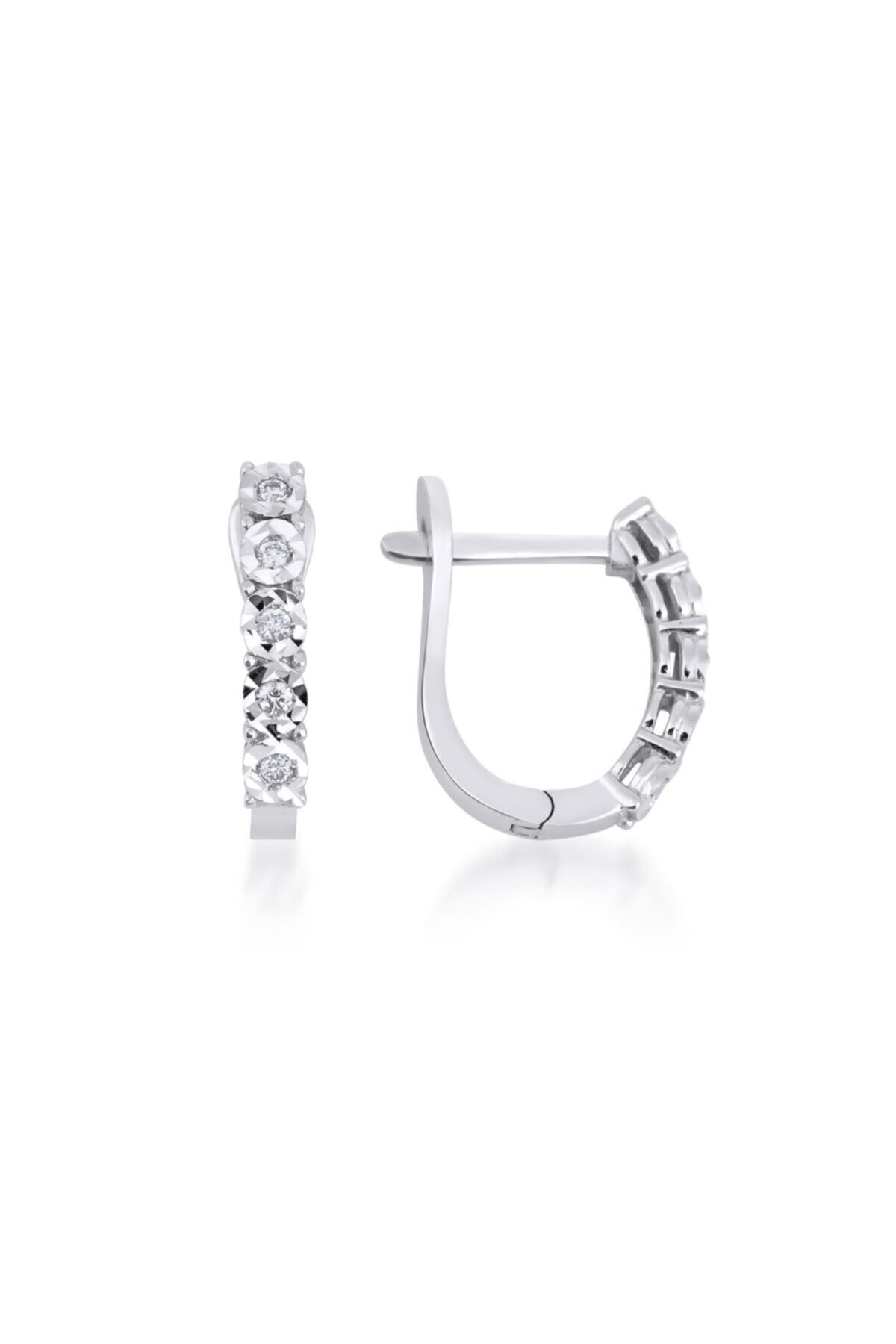 Kirkor Kevork Kara Kadın Beyaz Altın Pırlanta Efektli Küpe 2.81 gr 14 Ayar 0.11ct