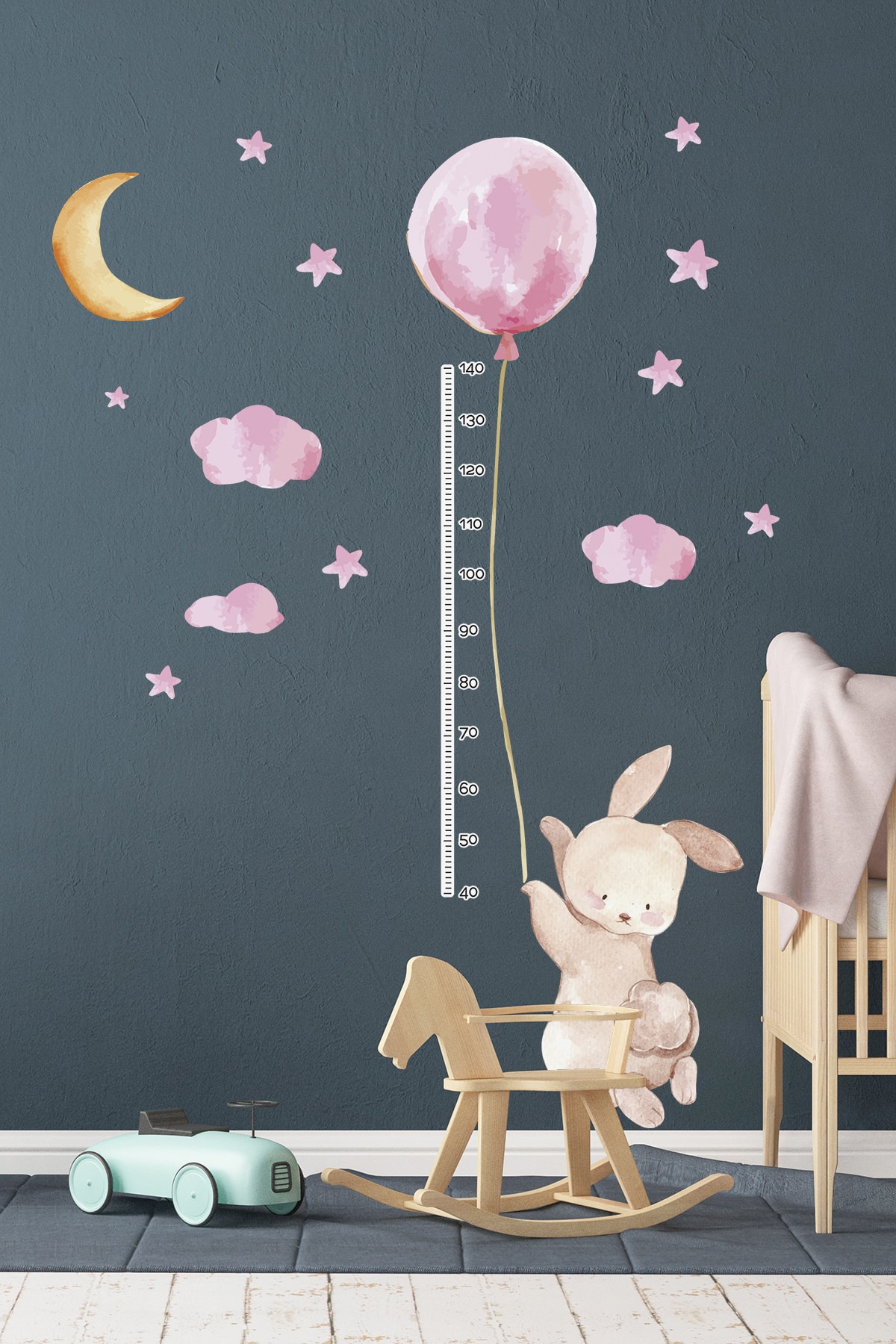 TUGİBU Balonlu Tavşan Boy Ölçer Duvar Sticker Seti