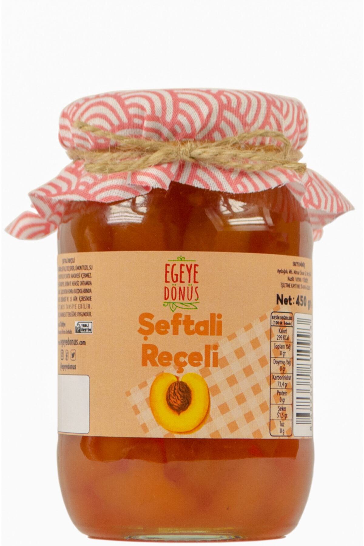 EGEYE DÖNÜŞ Evyapımı Geleneksel Şeftali Reçeli Cam Kavanoz - 450 Gr. (%65-%70 MEYVE ORANI)