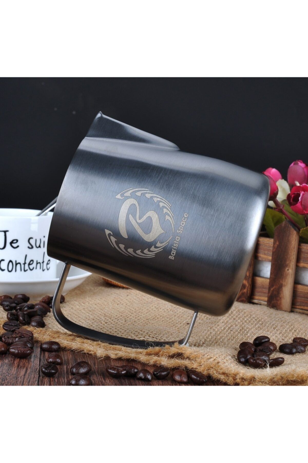 Barista Space Sandy Black Çelik Süt Potu Pitcher 350 ml