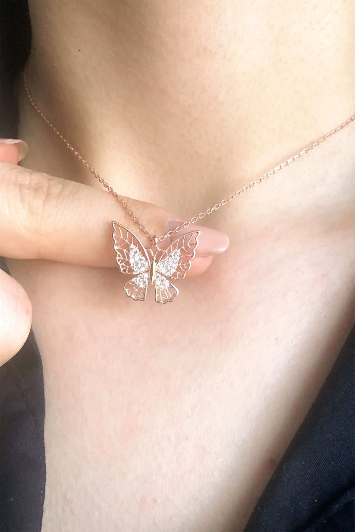 Rossalia Kadın Telkari Kelebek 925 Ayar Gümüş Rose Kolye