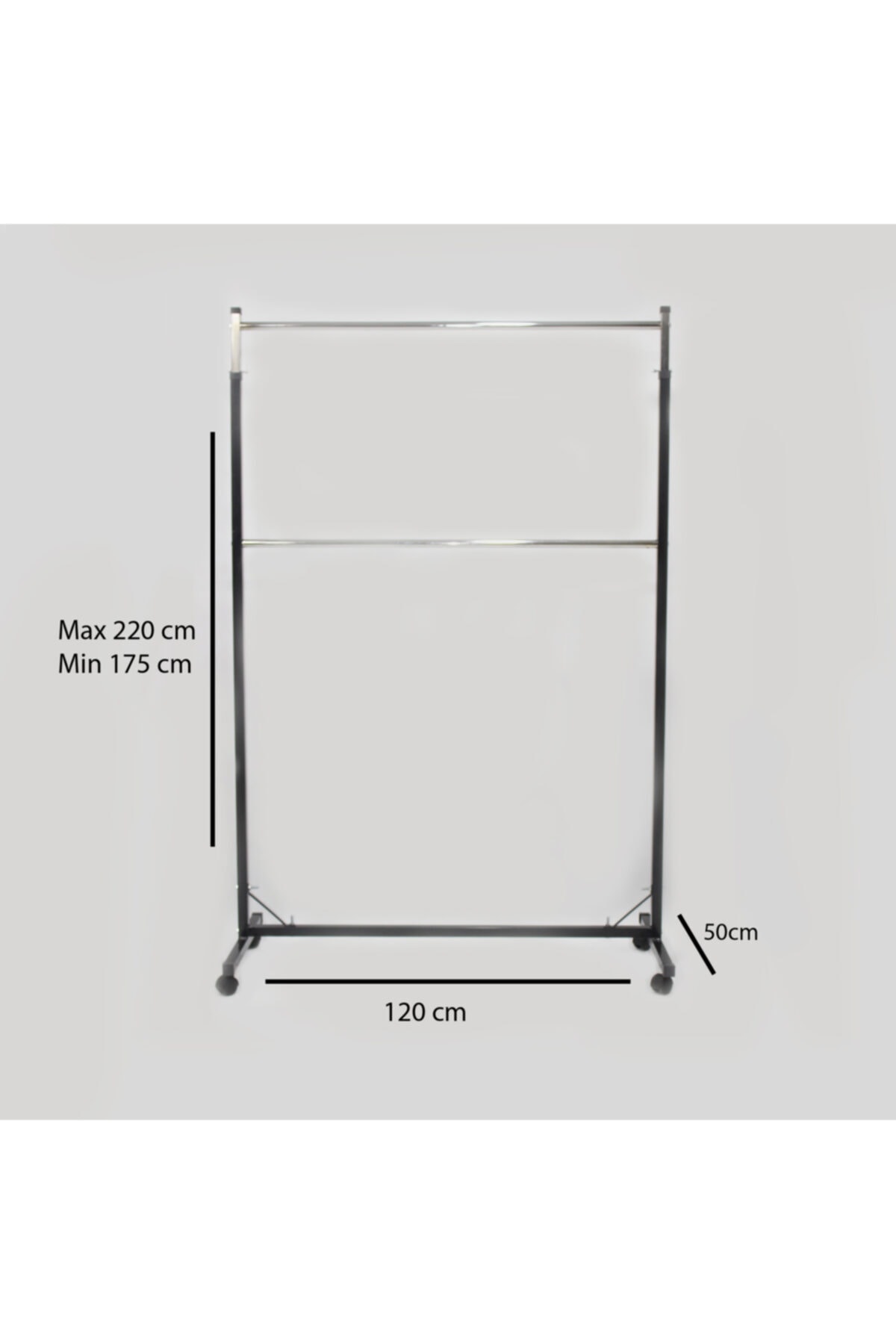 SECKİNRAFİZMİR Seçkin Raf Tekerlekli Ayaklı Mağaza Elbise Askısı 50*120*175-220 Cm