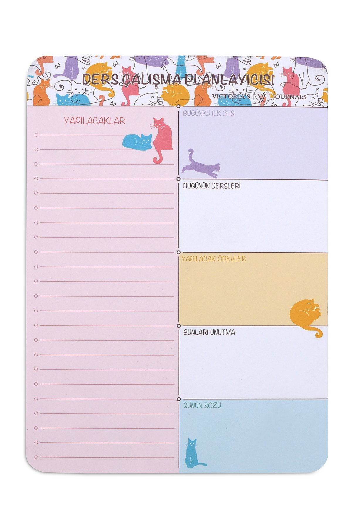 Victoria's Journals Ders Çalışma Planlayıcısı Kawaii Cats 14x20 Cm