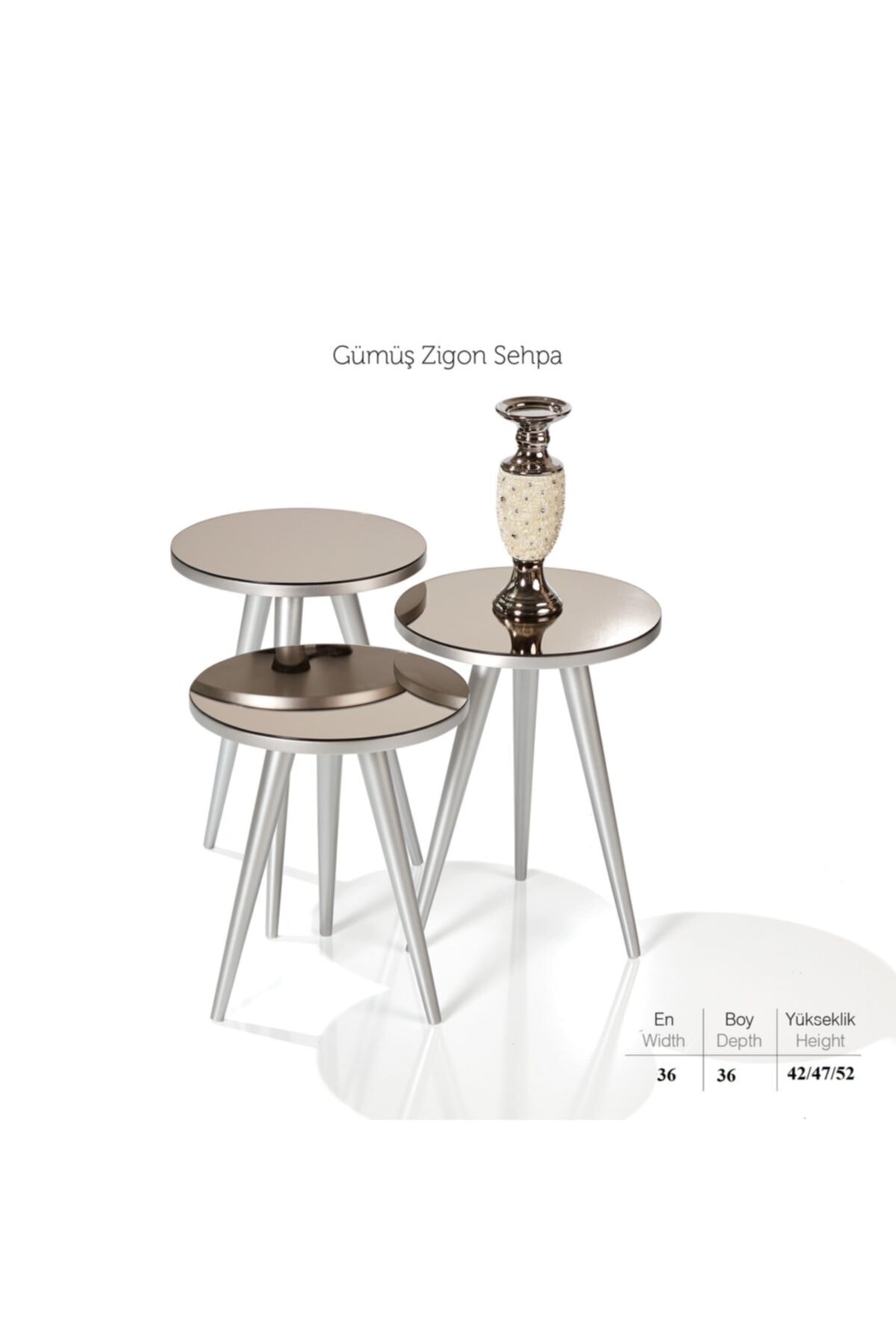 Vilife Silver Zigon Gümüş-bronz Aynalı Sehpa