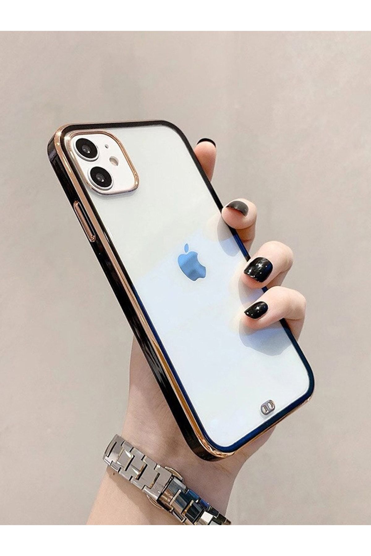 mooodcase Iphone 12 Premium Electrolize Silikonlu Siyah Telefon Kılıfı