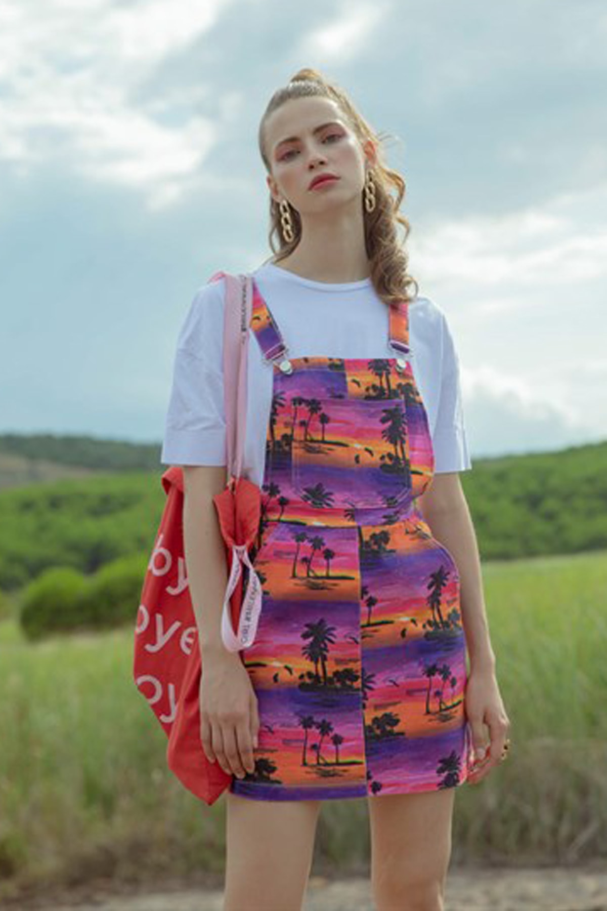 Nicheloop Palmiye Desenli Yazlık Mini Salopet