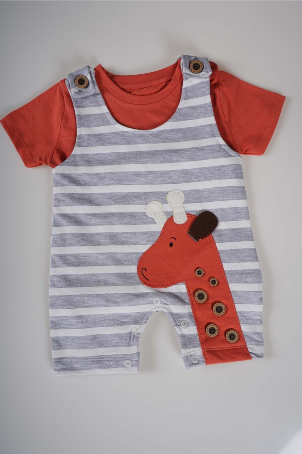 MİNİKO KİDS Unisex Bebek Yeni Sezon Zürafa Modelli Tişörtlü Çıtçıtlı Salopet Tulum