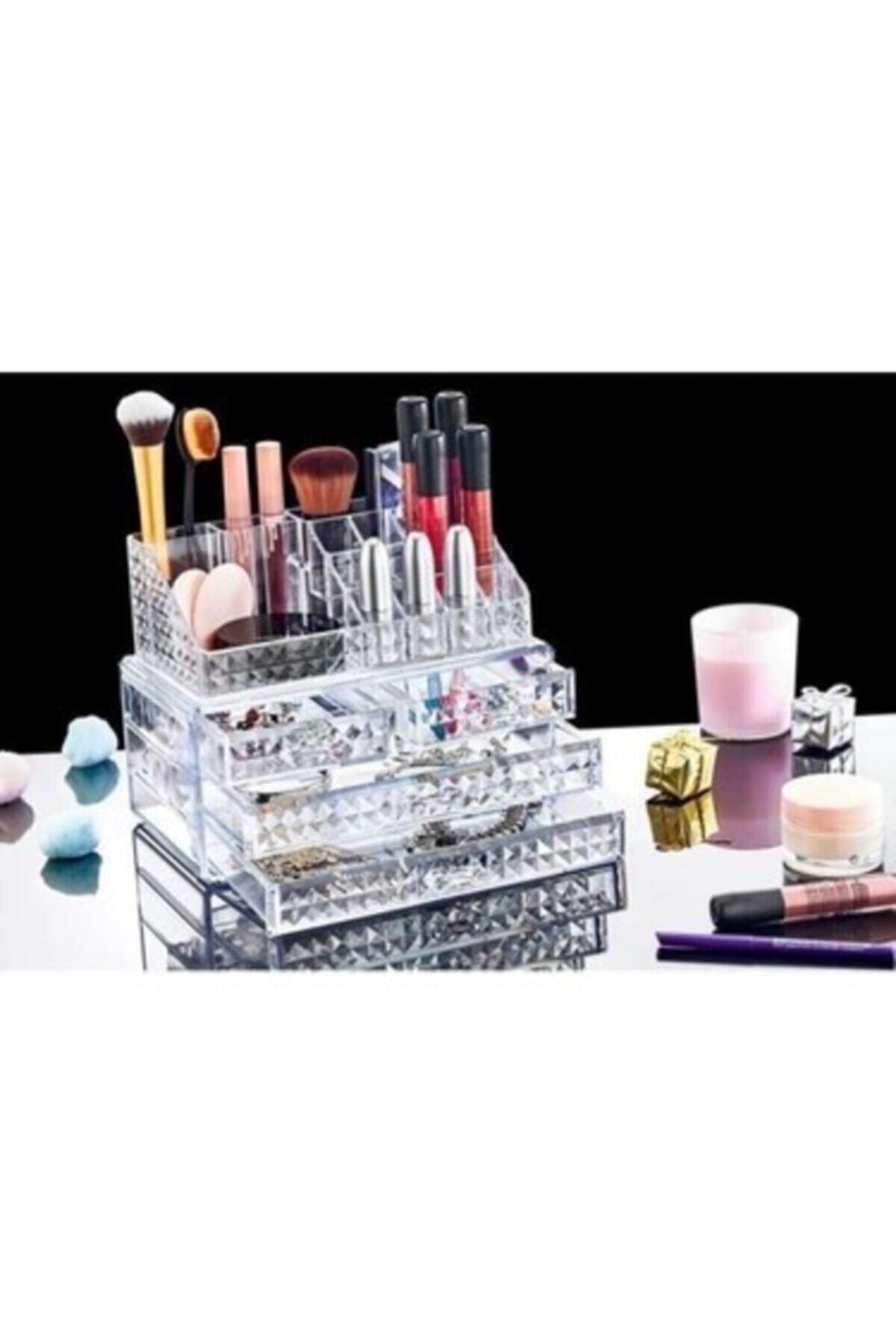 Box Up Akrilik Lüx Diamond 4 Çekmeceli Ve 16 Bölmeli Lüx Makyaj Organizeri